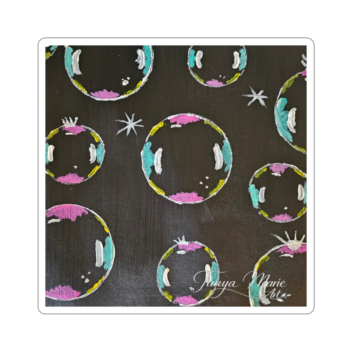 Bubble Pattern Kiss-Cut Sticker — Colorful Pastel Bubbles on Chalkboard Background
