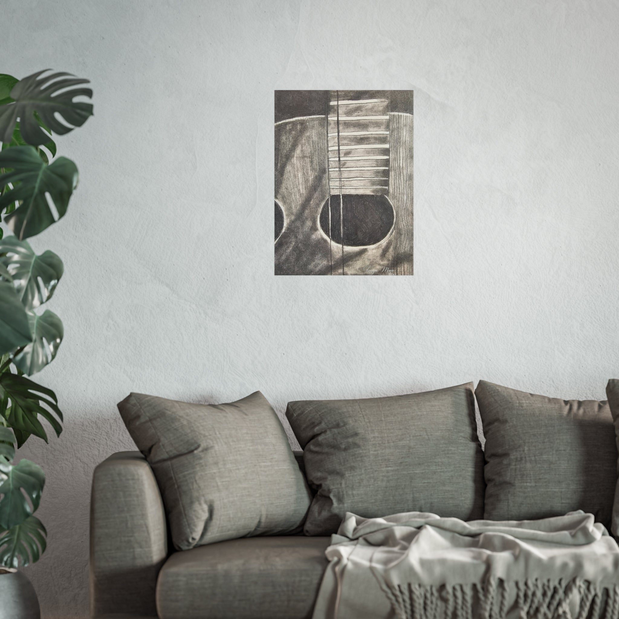 Guitar Charcoal Sketch Fine Art Poster