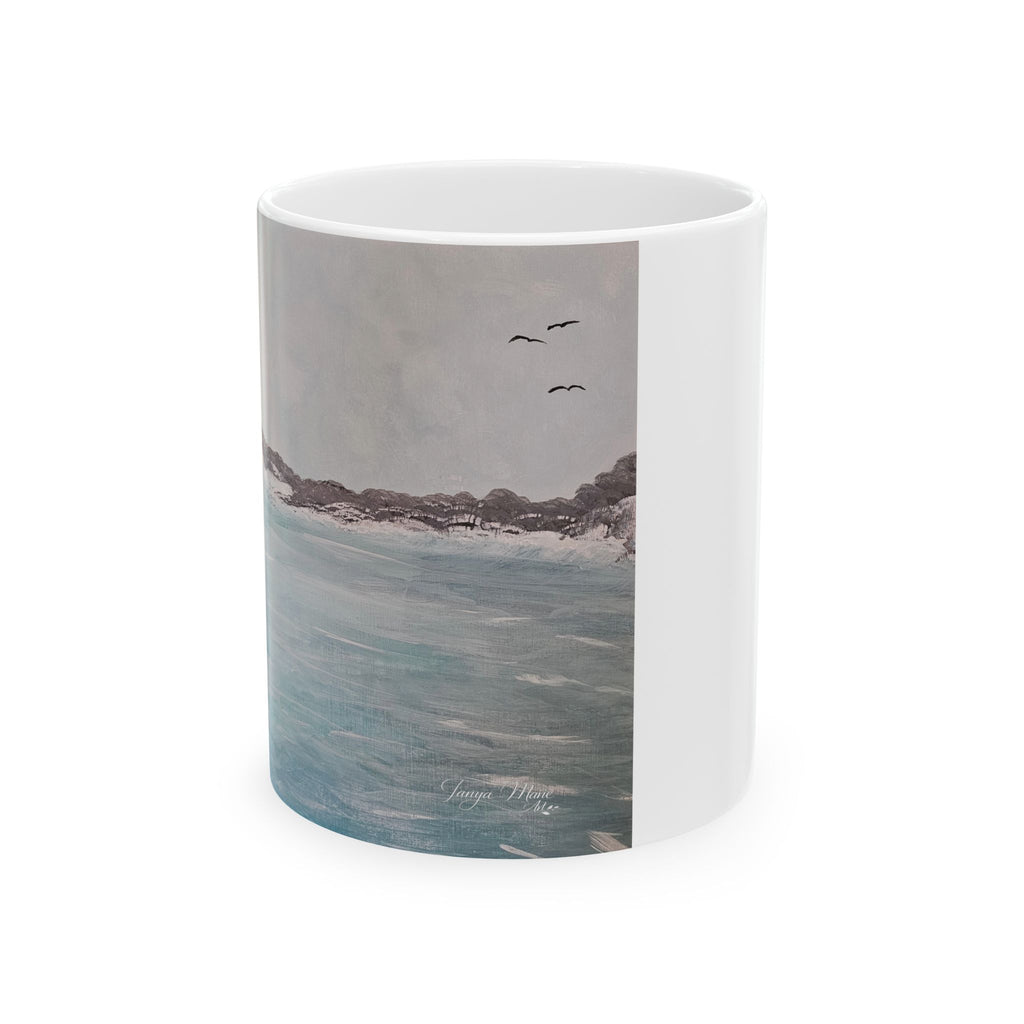Coastal Ocean Painting Ceramic Mug — Seaside Beach Scene Coffee Cup (11oz/15oz)