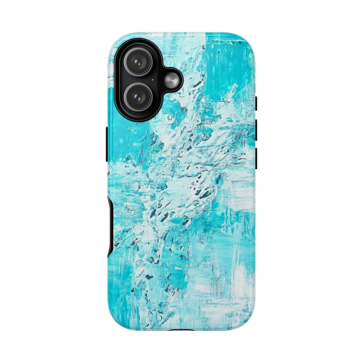 Turquoise abstract marble tough phone case with raised camera cutout, ocean blue pattern.