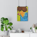 Giclée art print of a witchy woman with flowing hair in a blue dress