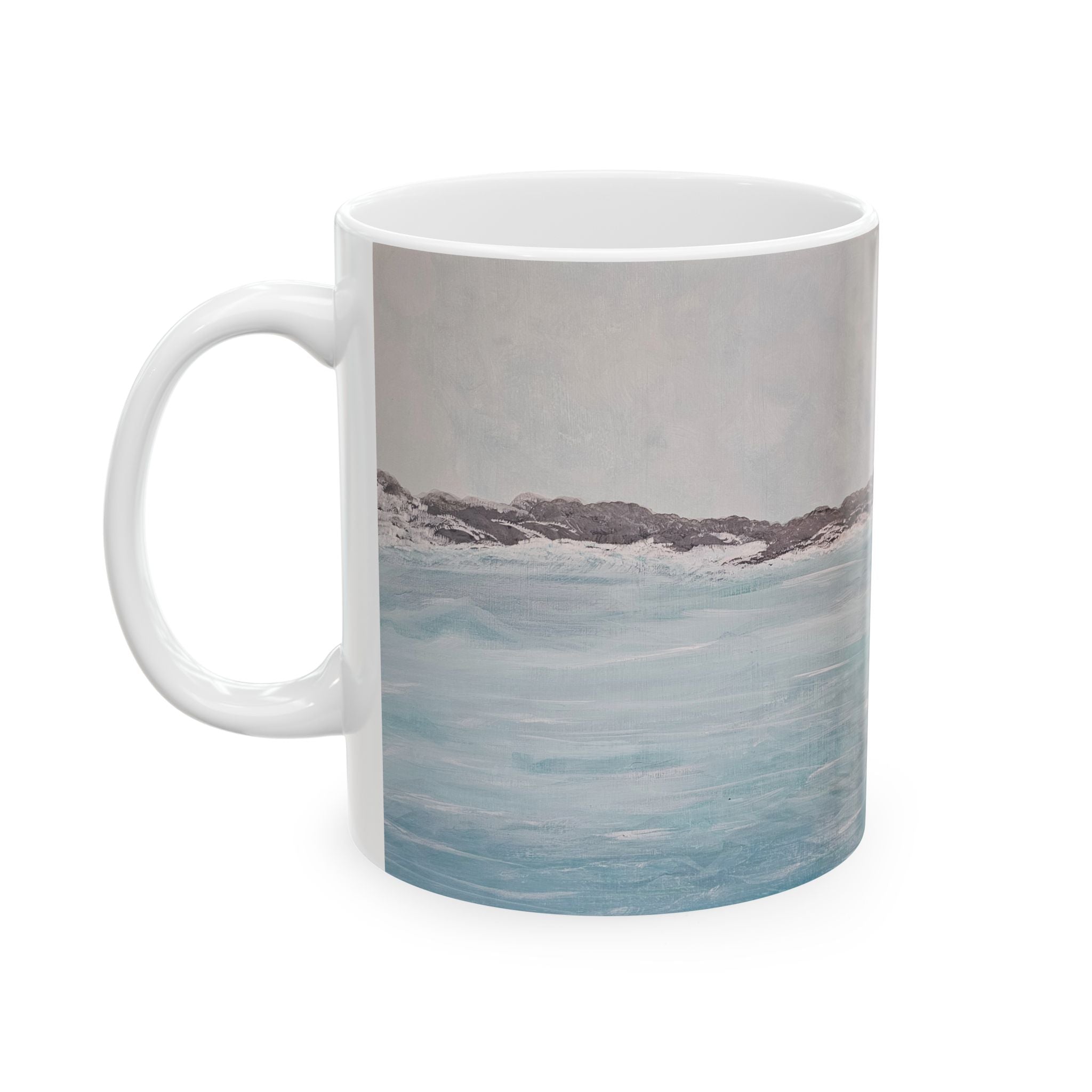 Coastal Ocean Painting Ceramic Mug — Seaside Beach Scene Coffee Cup (11oz/15oz)