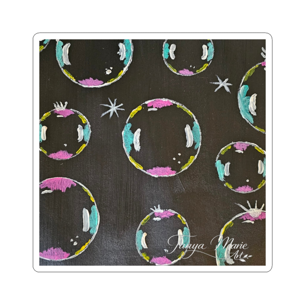 Bubble Pattern Kiss-Cut Sticker — Colorful Pastel Bubbles on Chalkboard Background