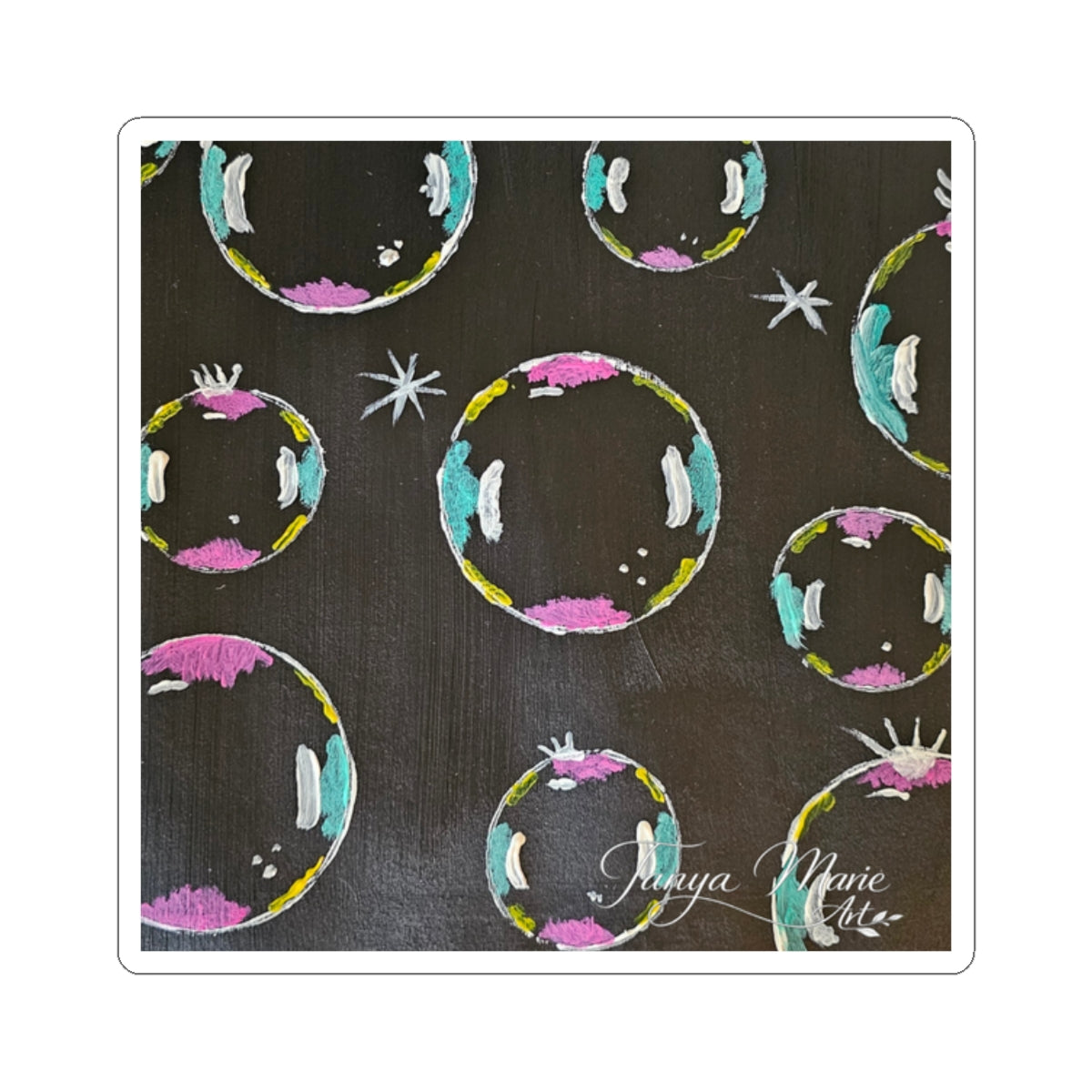Bubble Pattern Kiss-Cut Sticker — Colorful Pastel Bubbles on Chalkboard Background