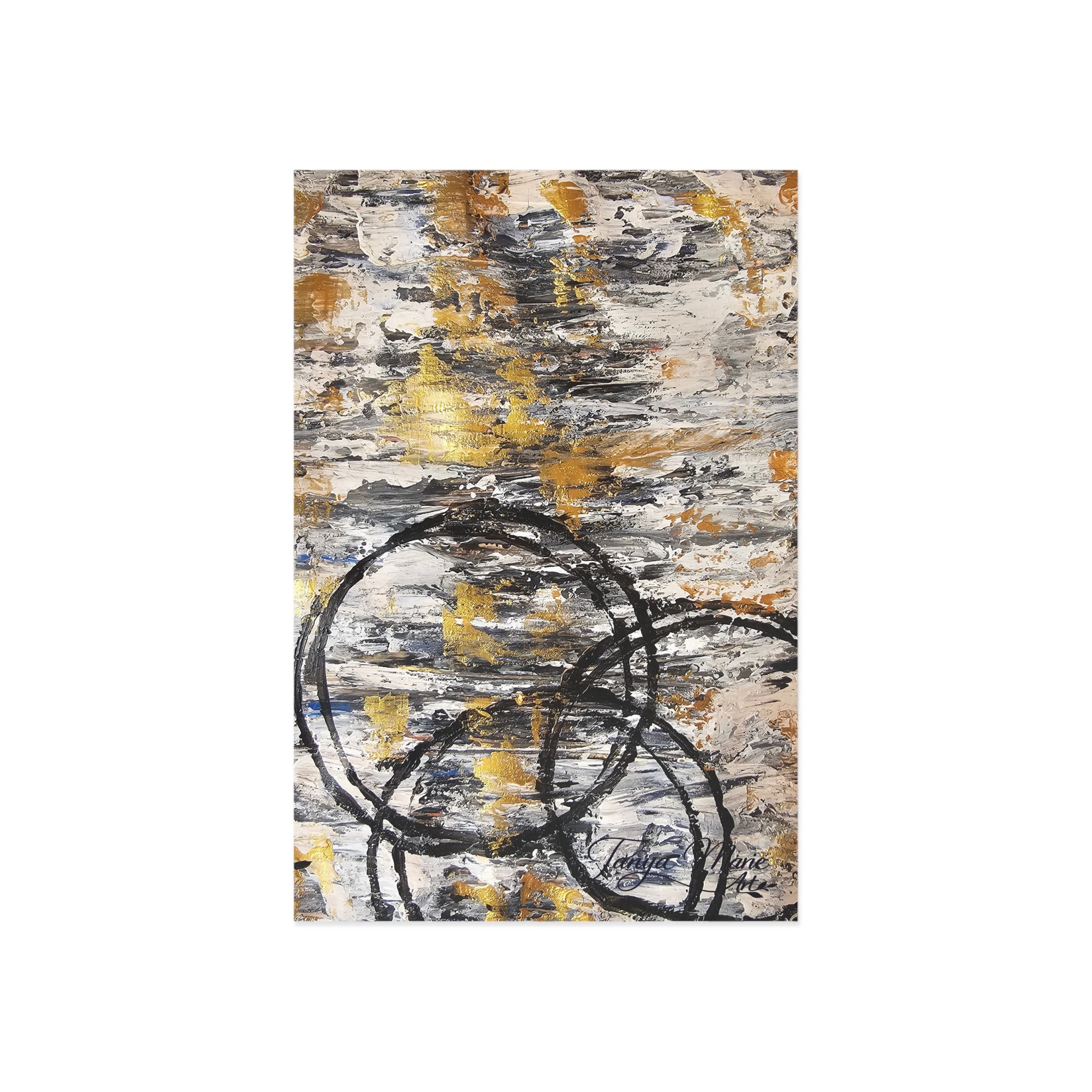 Abstract Gold Texture with Black Rings Fine Art Postcards | Modern Abstract Postcards