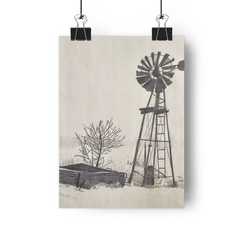 Windmill Farm Giclée Art Print — Vintage Rural Landscape Wall Art