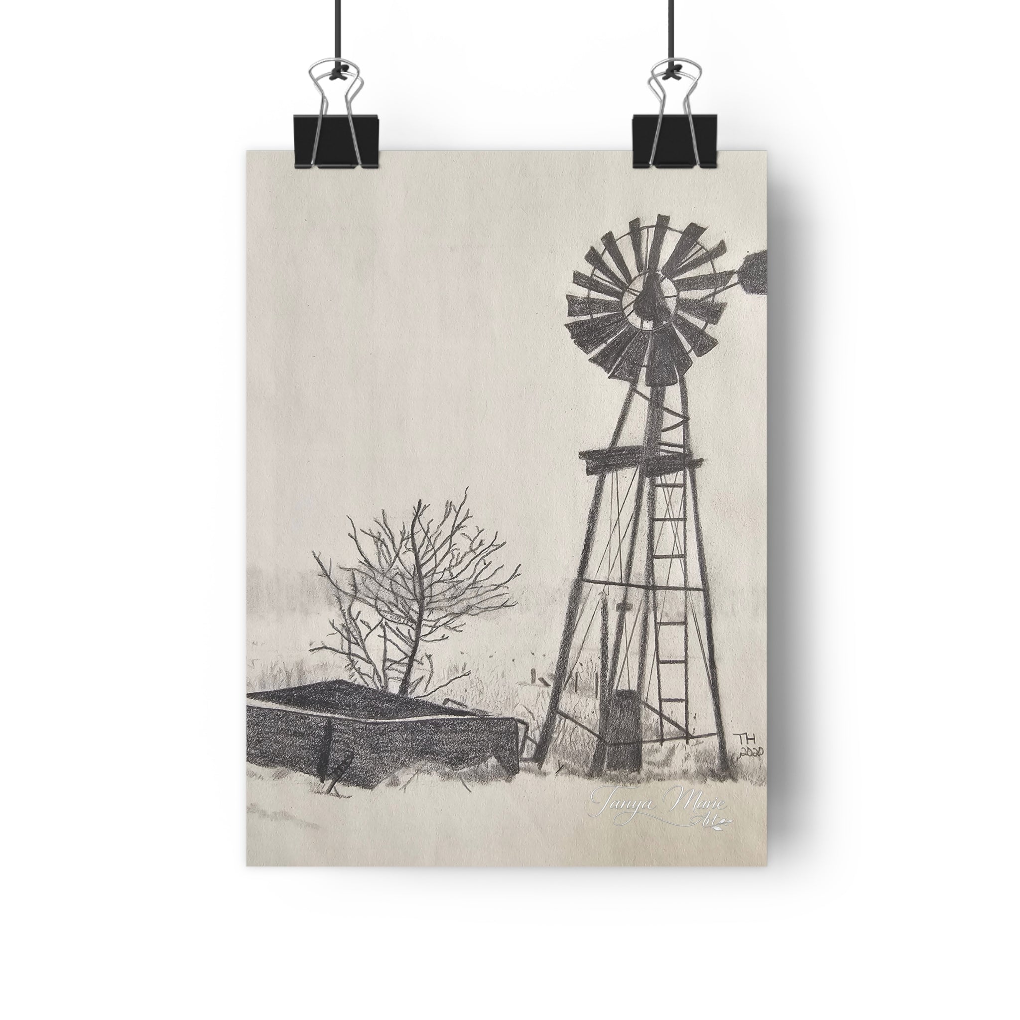 Windmill Farm Giclée Art Print — Vintage Rural Landscape Wall Art