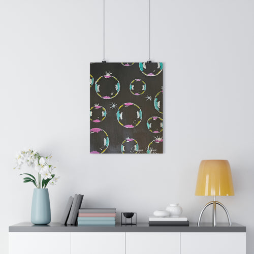 Abstract Bubble Pattern Giclée Art Print — Colorful Circles on Charcoal
