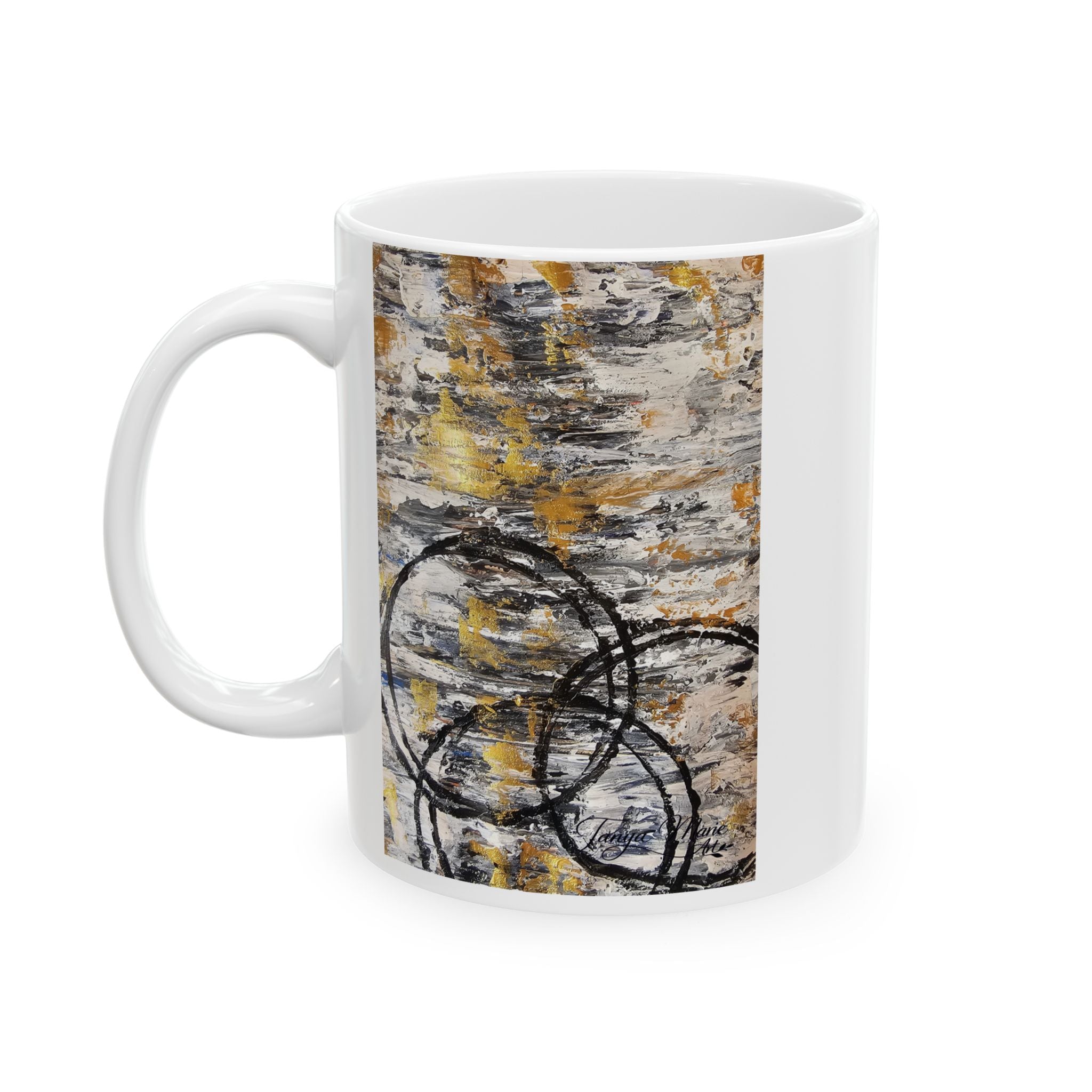 Abstract Gold Texture with Black Rings Mug | Abstract Ceramic Mug