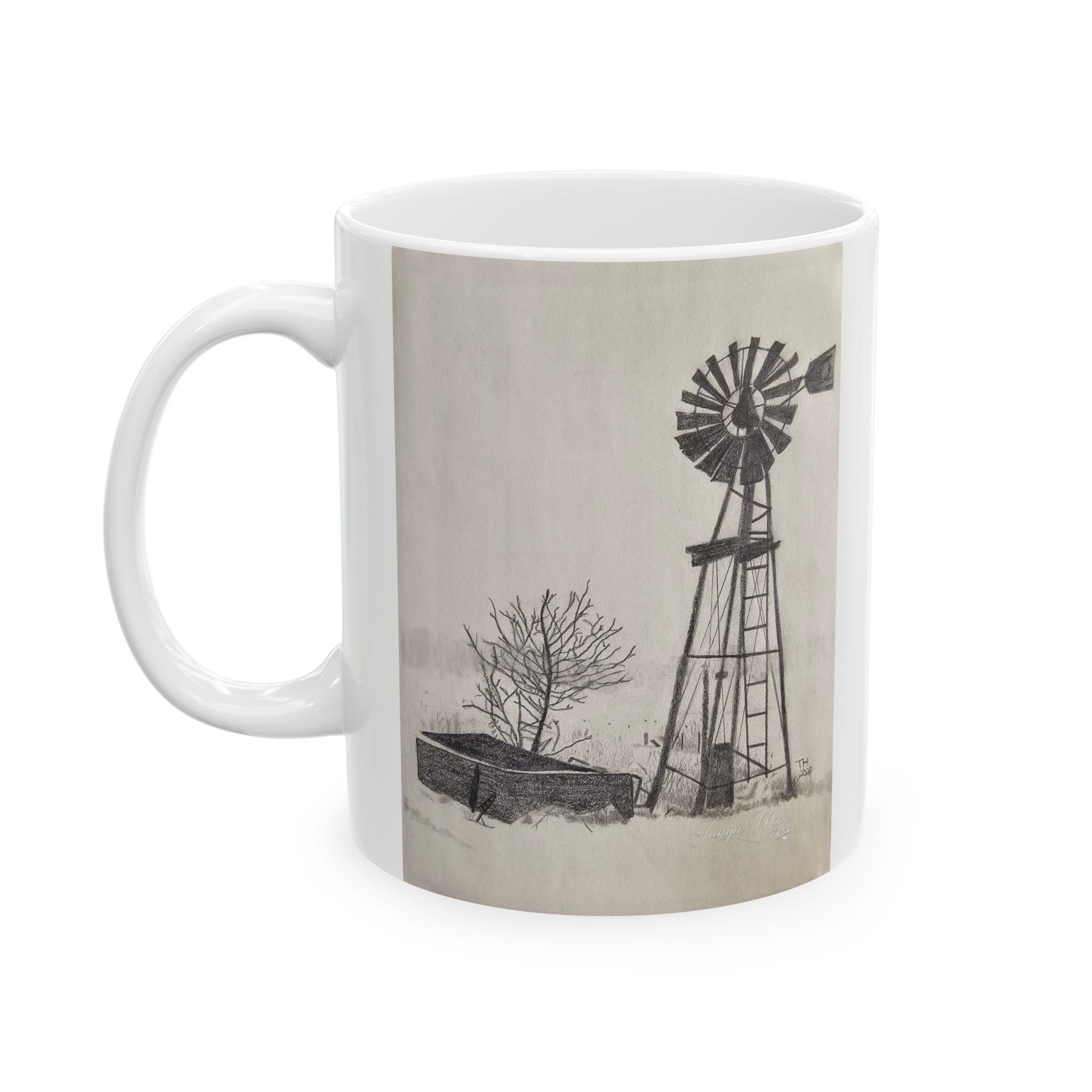 Rustic Windmill Farmhouse Ceramic Mug — Vintage Barn Coffee Cup (11oz, 15oz)