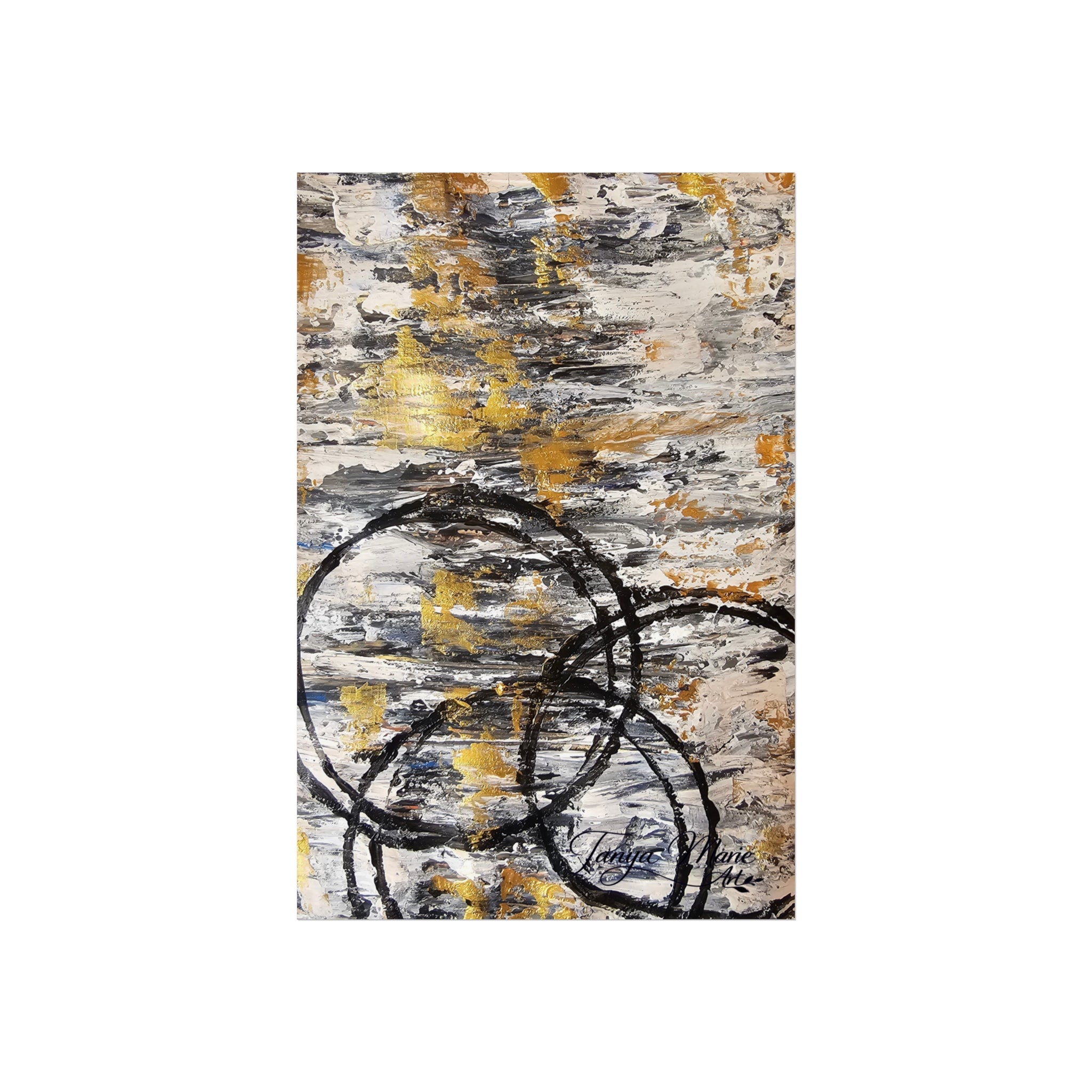 Abstract Gold Texture with Black Rings Fine Art Poster | Modern, Abstract Wall Art