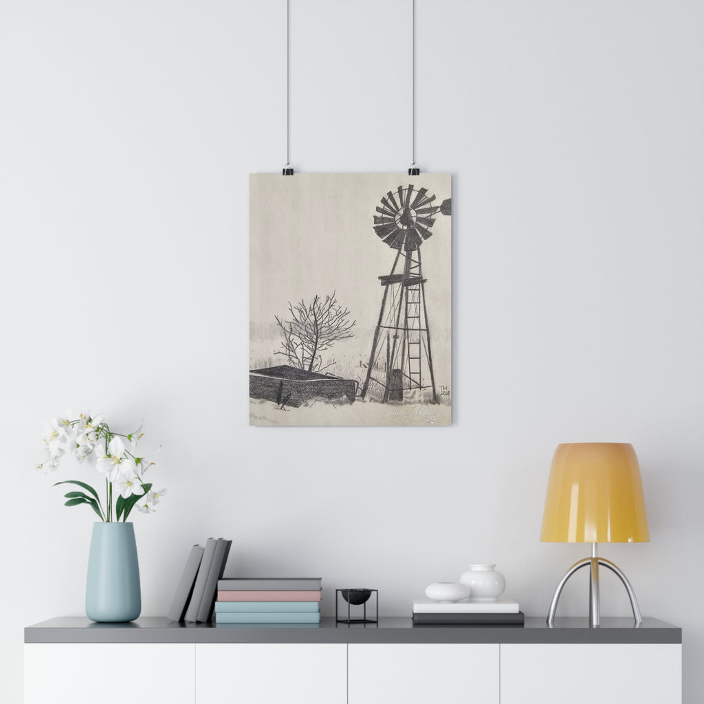 Windmill Farm Giclée Art Print — Vintage Rural Landscape Wall Art