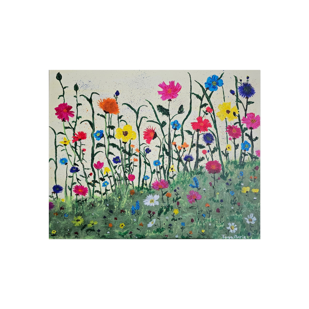 Colorful wildflower meadow fine art print with tall stems and scattered multicolor flowers
