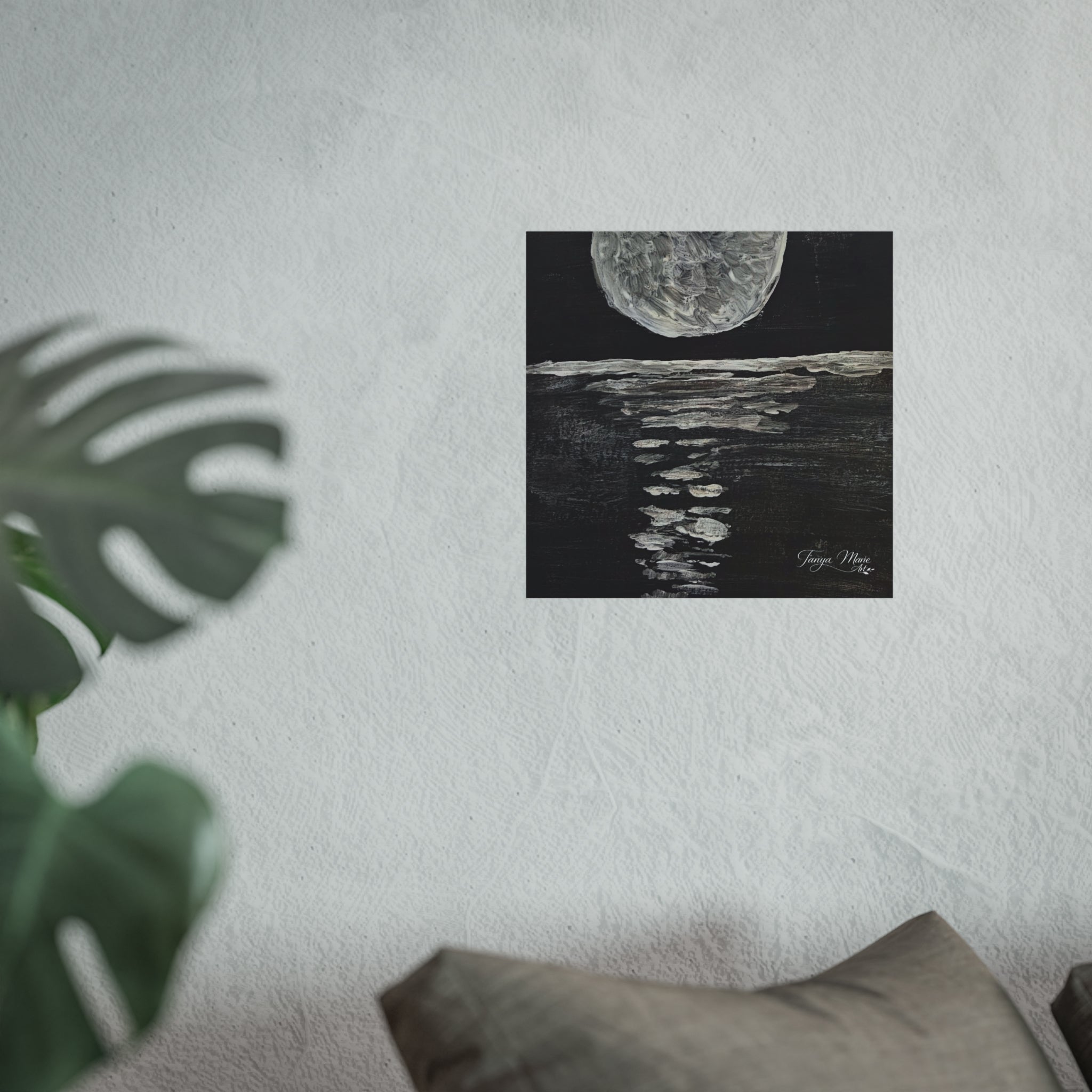 Moonlight Reflection Fine Art Poster — Black & White Minimalist Wall Art