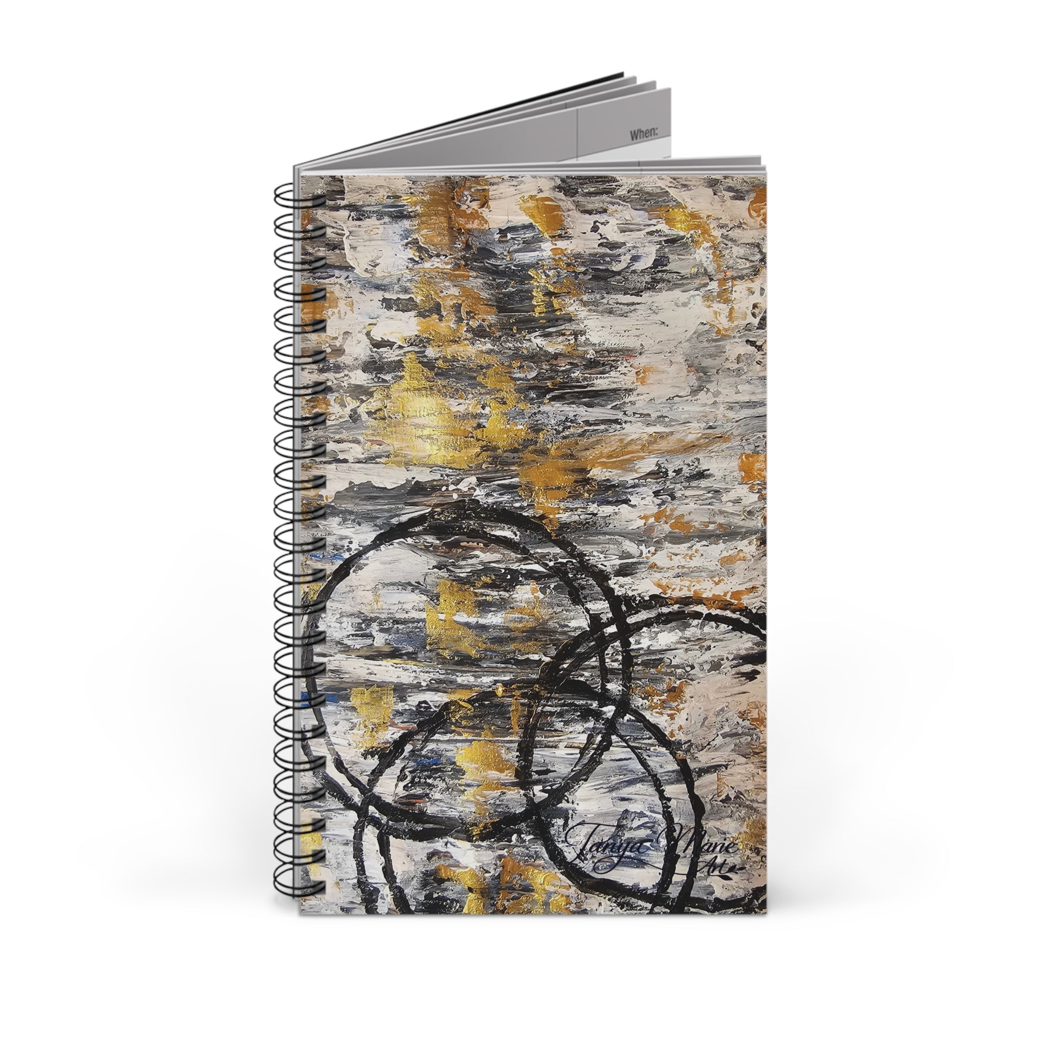 Abstract Gold & Charcoal Spiral Journal — Rustic Modern Notebook for Notes & Sketches