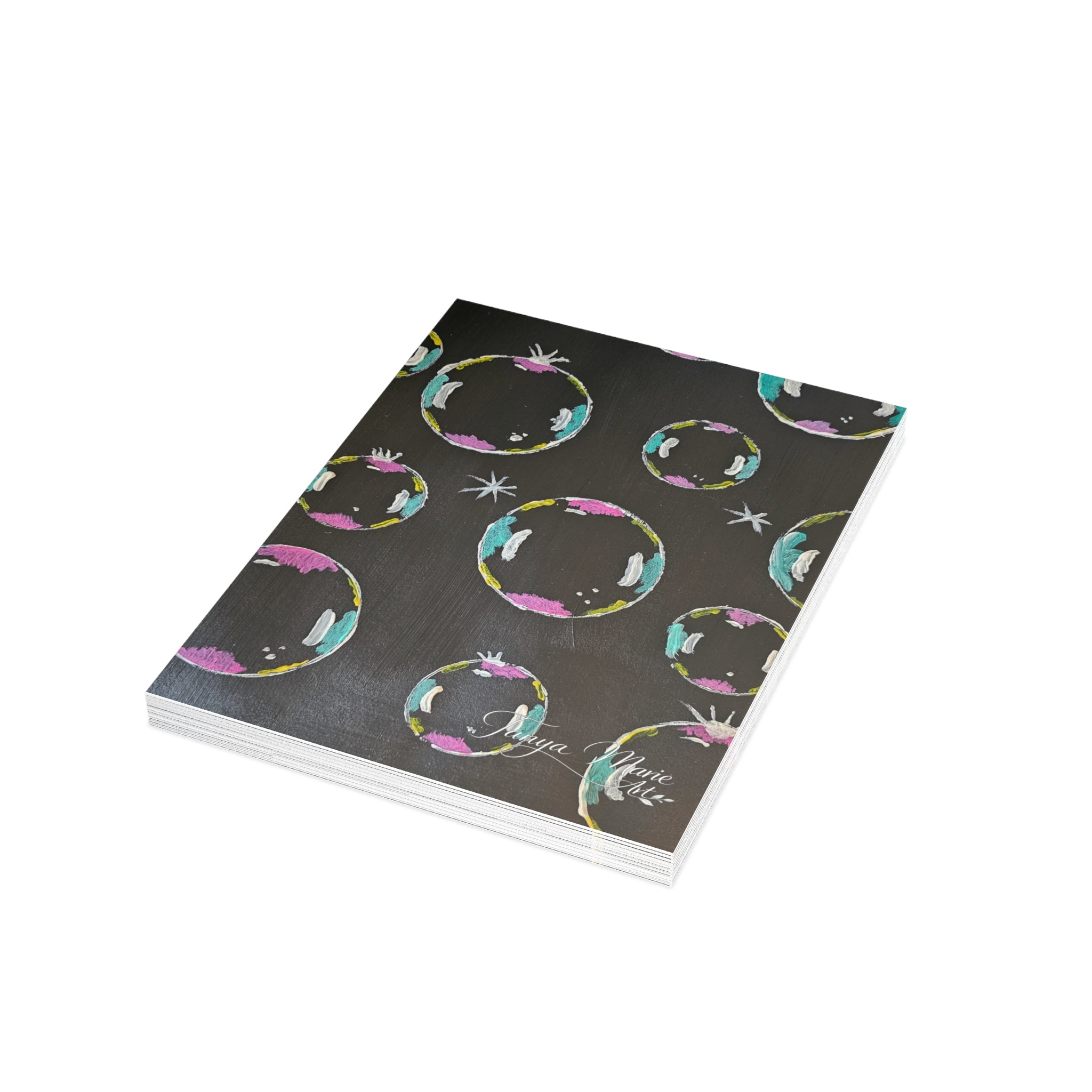 Bubble Pattern Greeting Card — Hand-Painted Colorful Bubbles on Charcoal Background (Blank Inside)