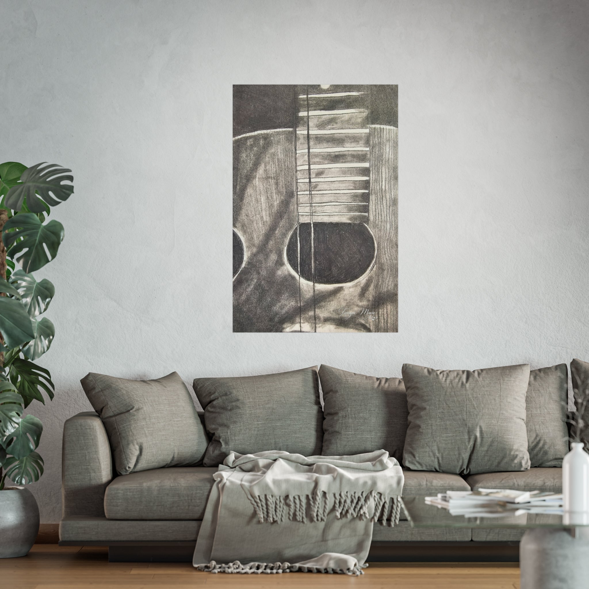 Guitar Charcoal Sketch Fine Art Poster