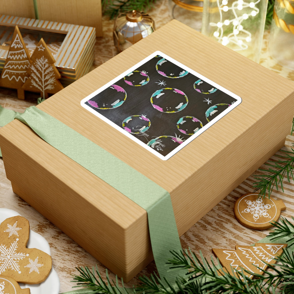 Bubble Pattern Kiss-Cut Sticker — Colorful Pastel Bubbles on Chalkboard Background
