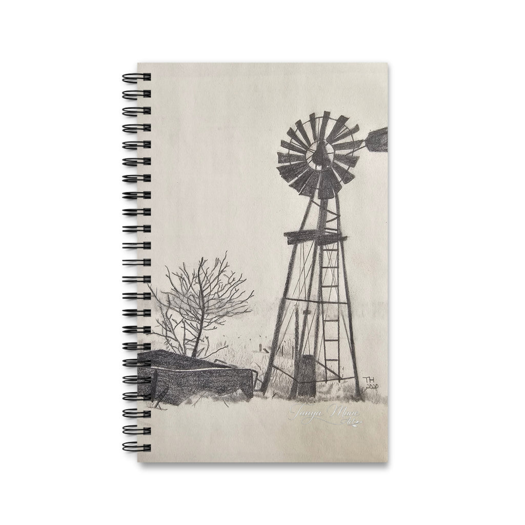 Windmill Sketch Spiral Journal – Rustic Farmhouse Notebook for Notes & Sketching