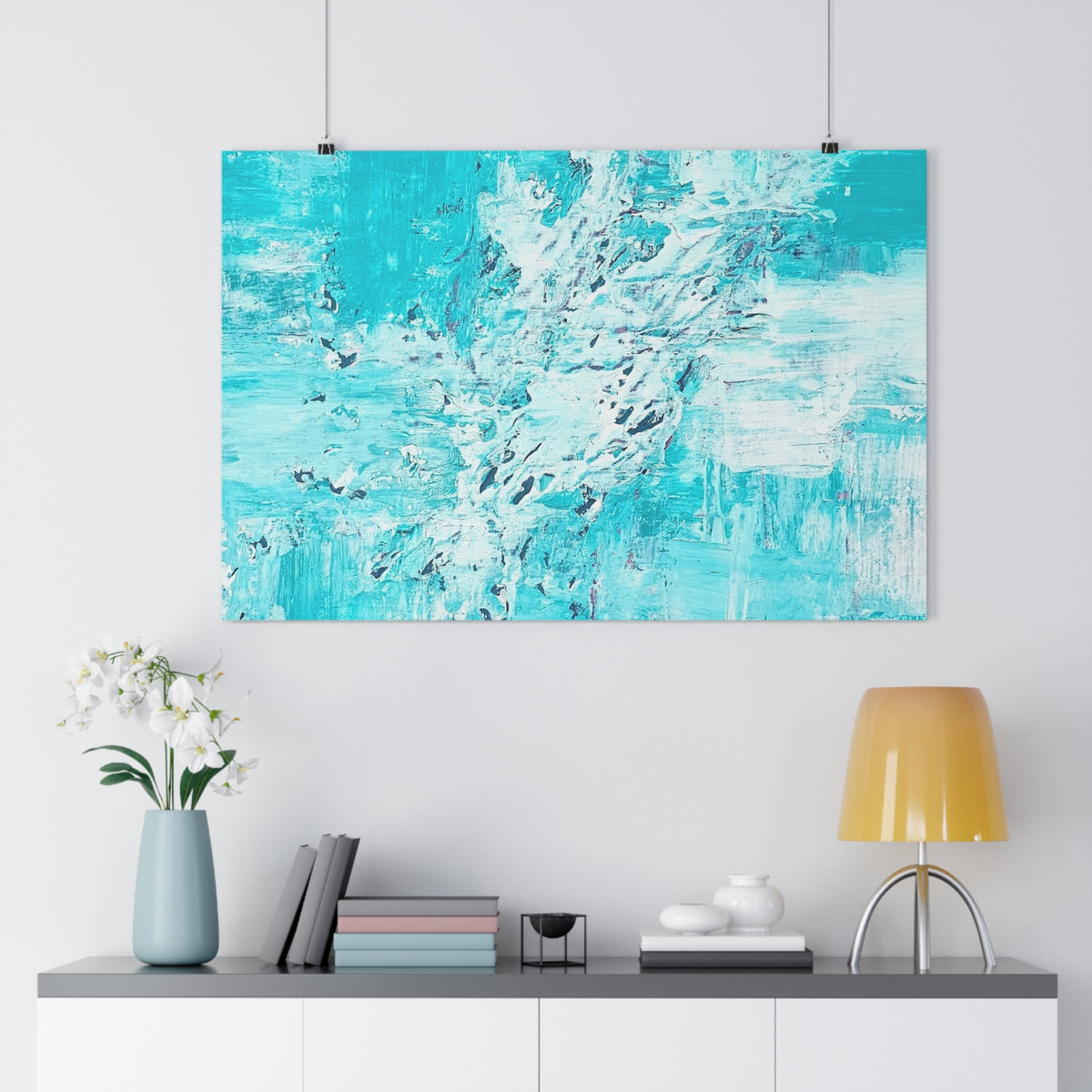Abstract turquoise ocean giclée art print, horizontal