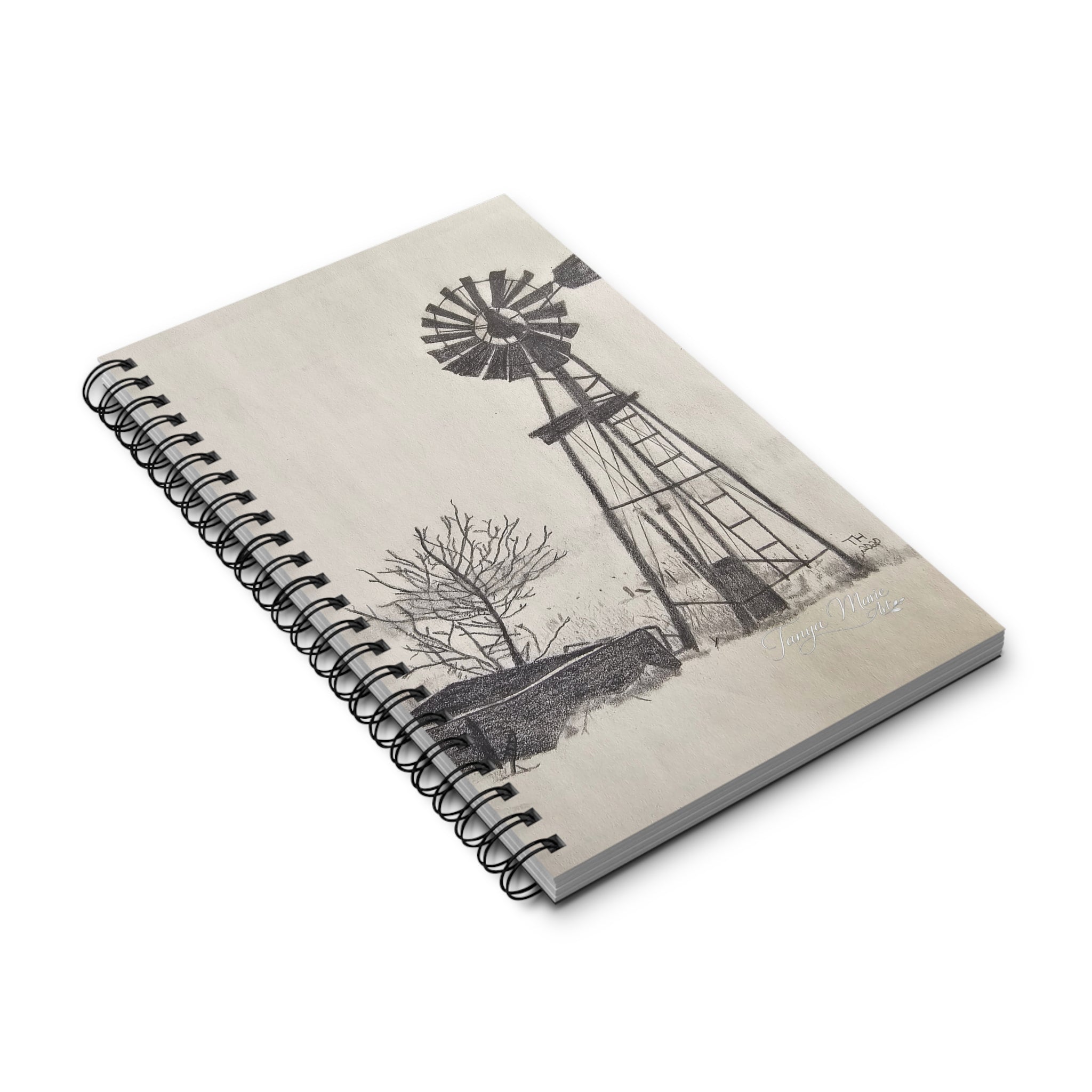 Windmill Sketch Spiral Journal – Rustic Farmhouse Notebook for Notes & Sketching