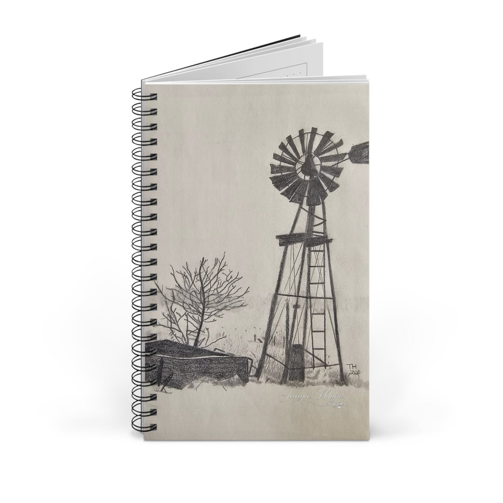 Windmill Sketch Spiral Journal – Rustic Farmhouse Notebook for Notes & Sketching