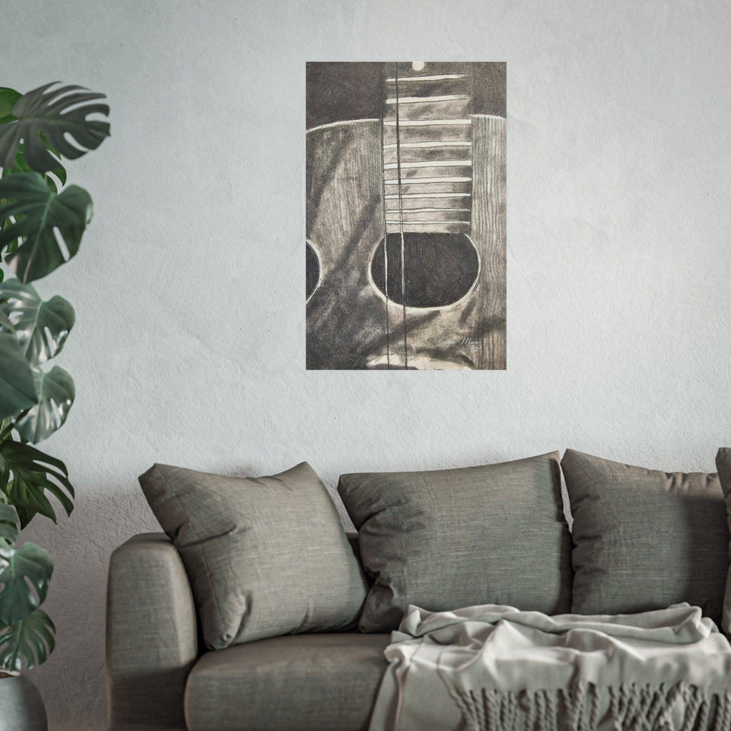 Guitar Charcoal Sketch Fine Art Poster