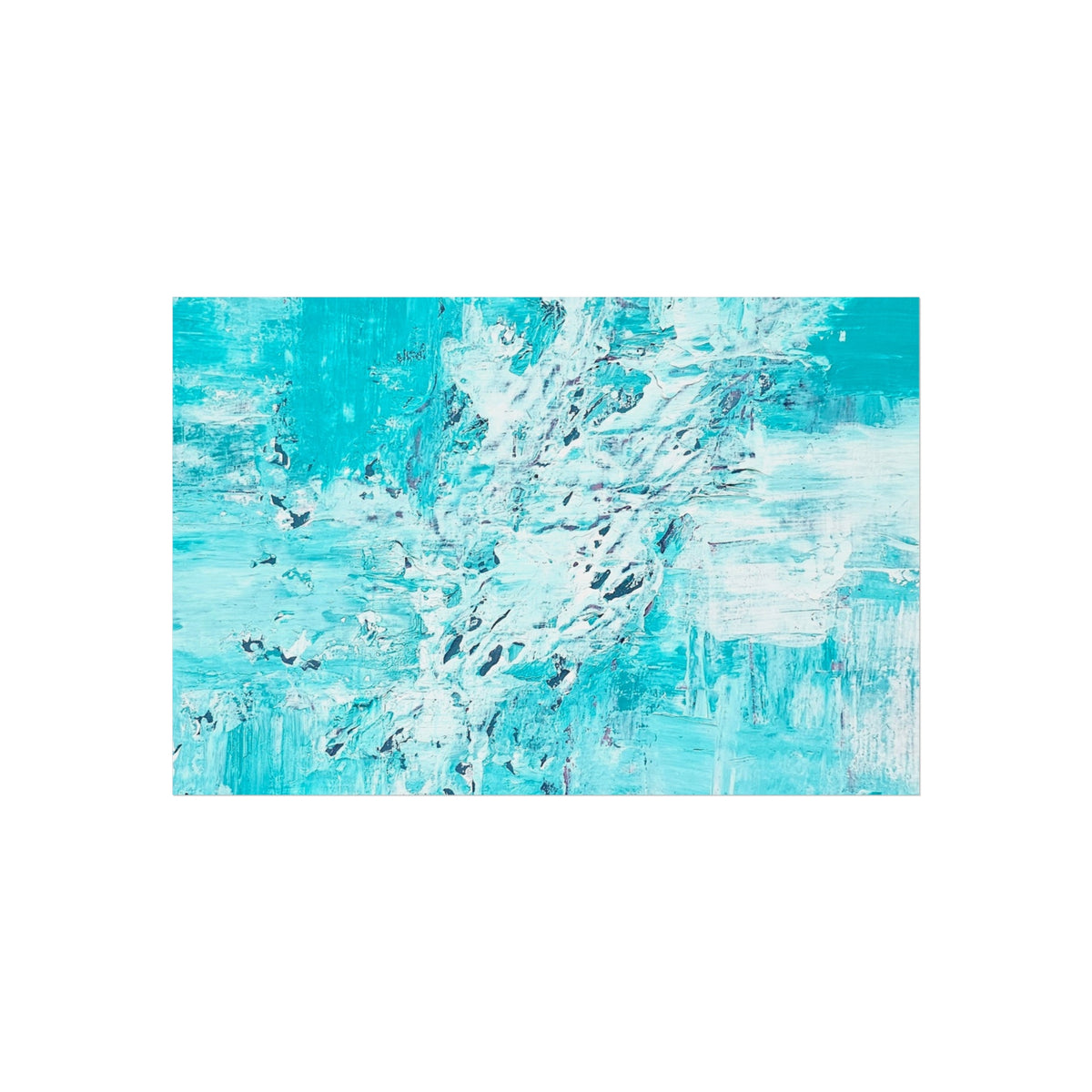 Abstract oceanic turquoise poster with white highlights and speckled brush texture, wide format.