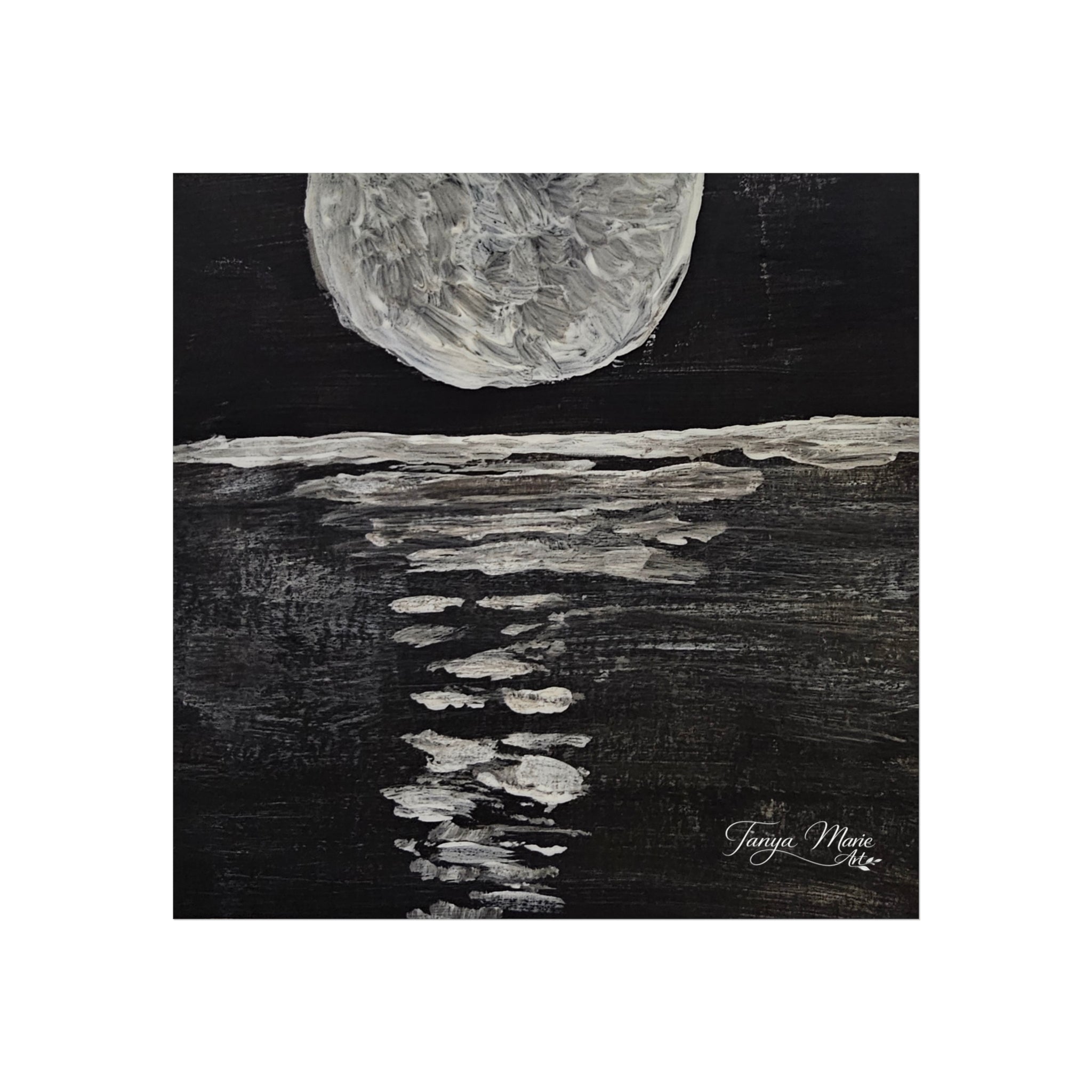 Moonlight Reflection Fine Art Poster — Black & White Minimalist Wall Art