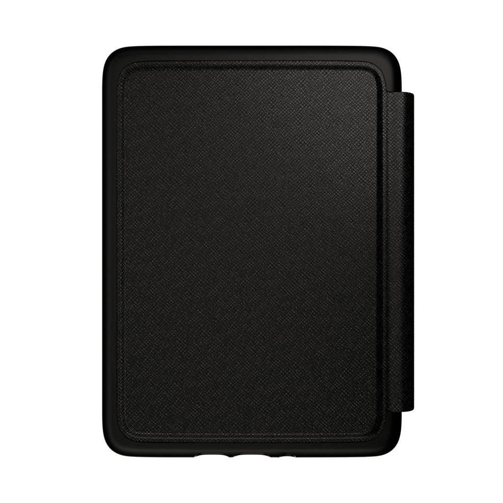 Black fold-over e-reader case with textured surface and protective flap