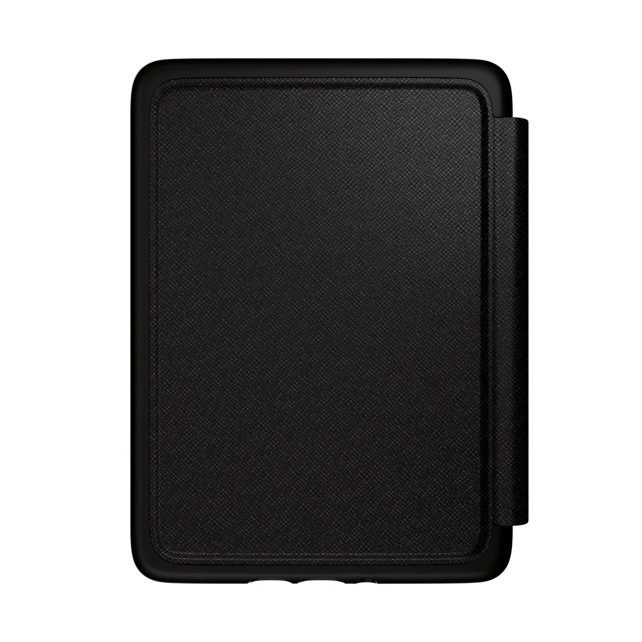 Black fold-over e-reader case with textured surface and protective flap