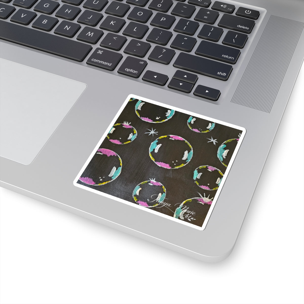 Bubble Pattern Kiss-Cut Sticker — Colorful Pastel Bubbles on Chalkboard Background