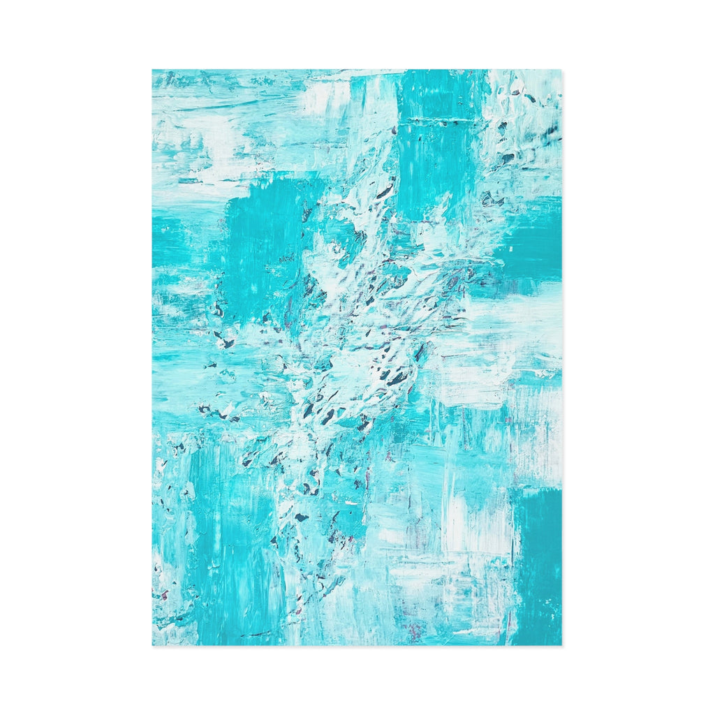 Turquoise abstract note card with white border, portrait orientation on a white background