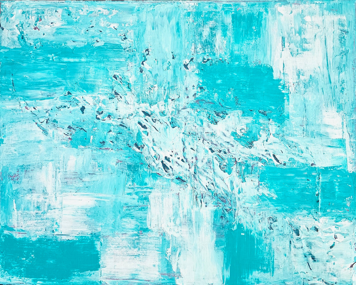 Abstract teal and white textured acrylic painting, digital download
