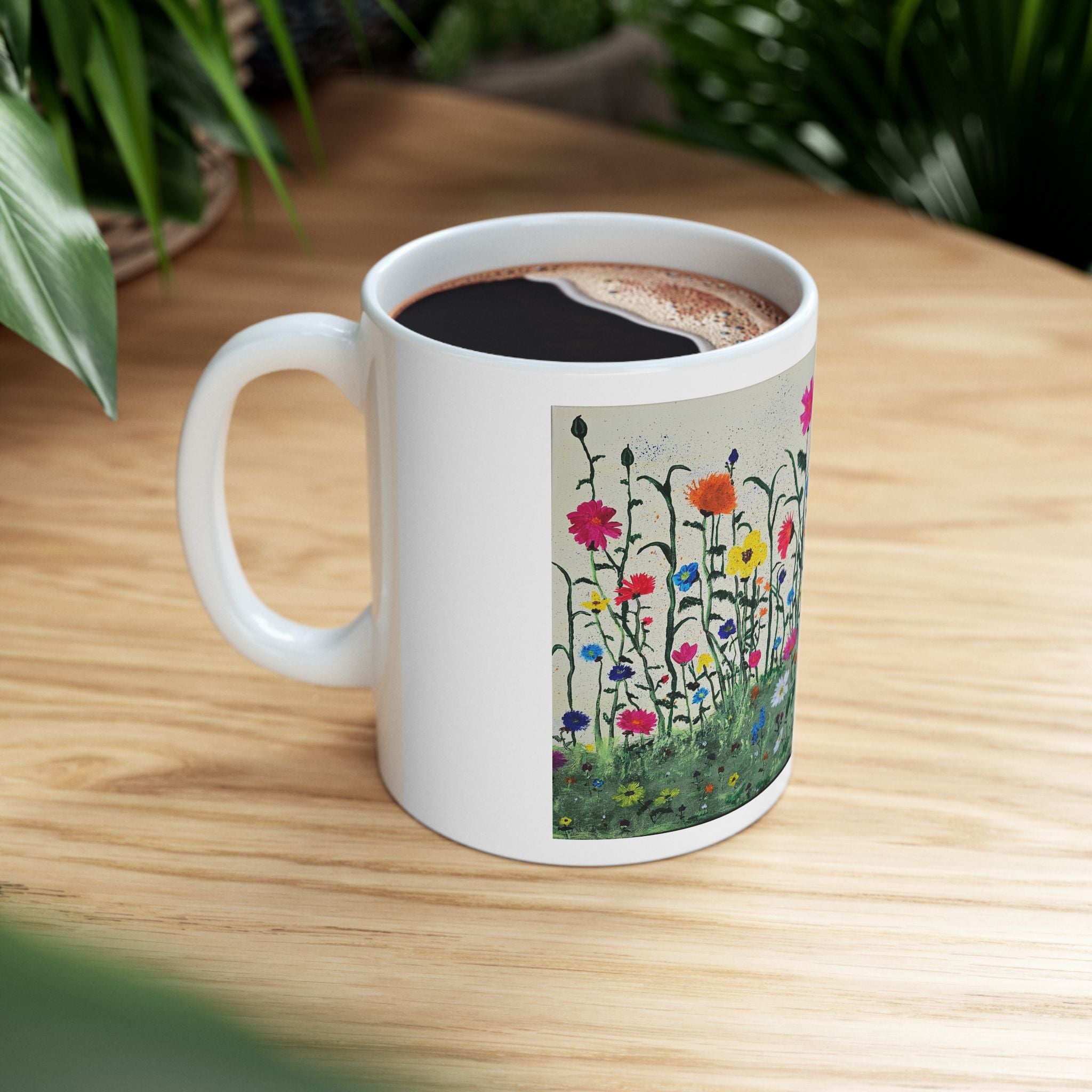 Floral Meadow Ceramic Mug - Colorful Wildflower Garden Coffee Cup (11oz)