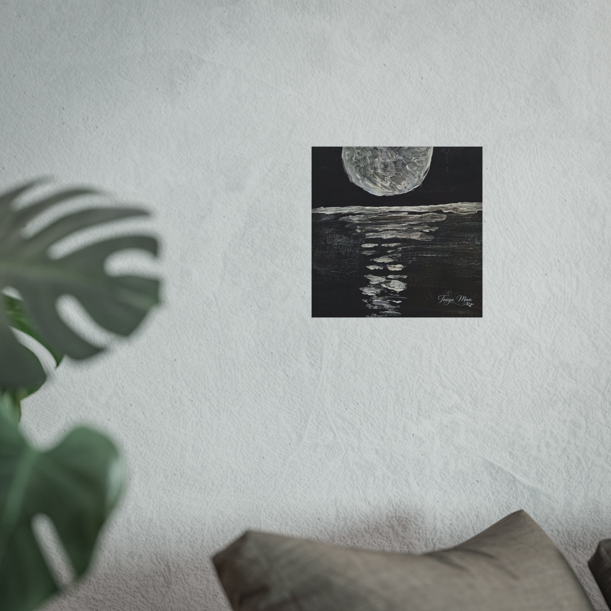 Moonlight Reflection Fine Art Poster — Black & White Minimalist Wall Art