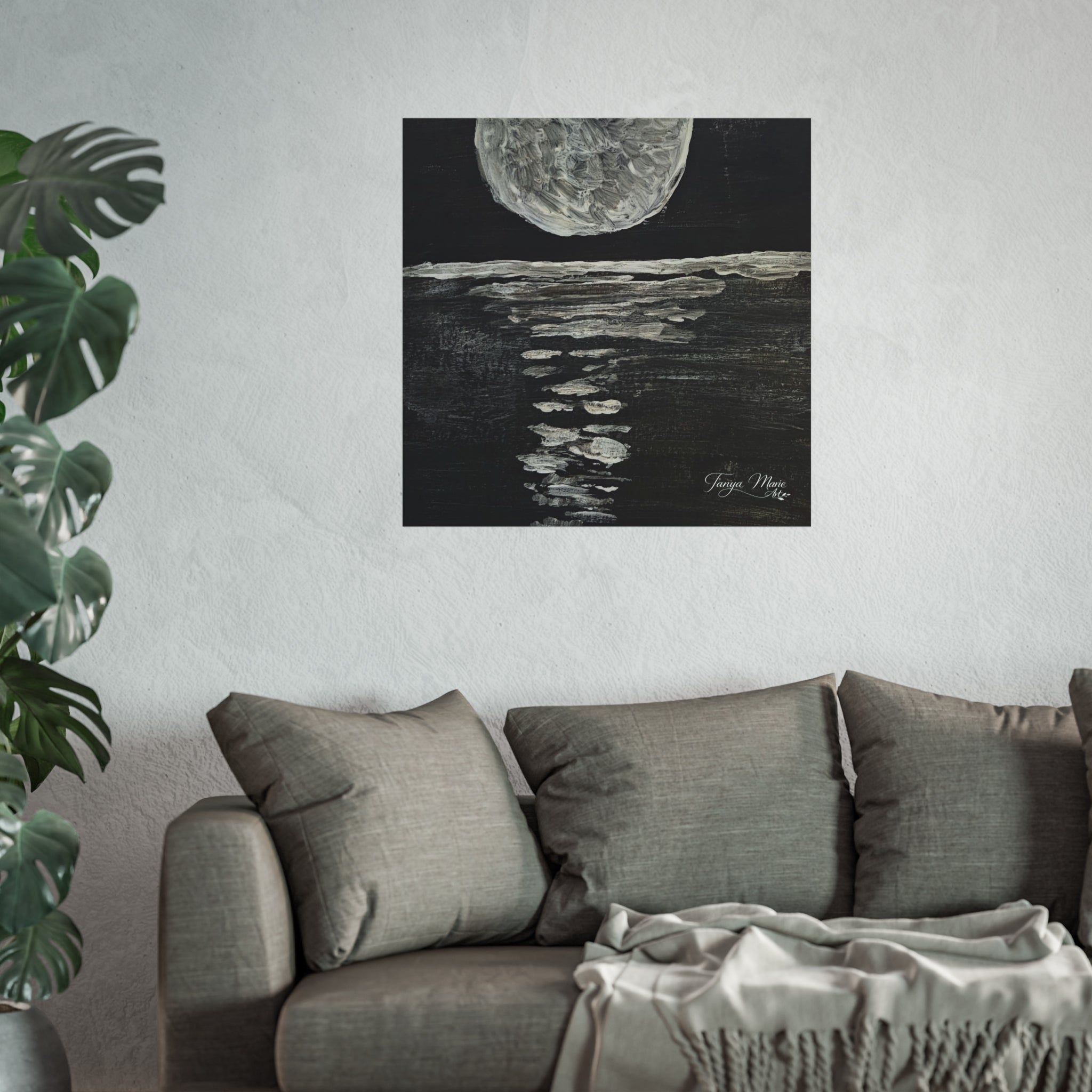 Moonlight Reflection Fine Art Poster — Black & White Minimalist Wall Art