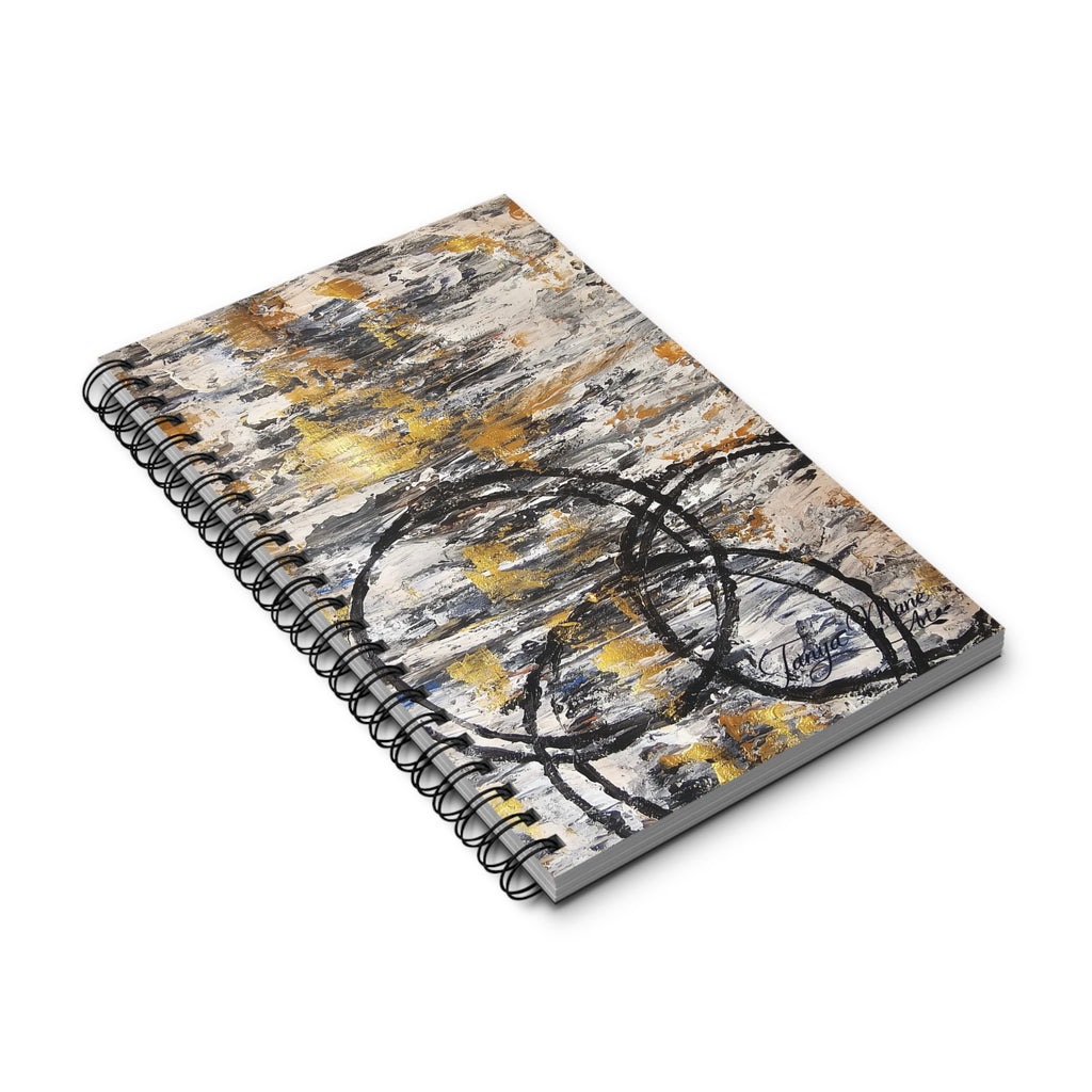 Abstract Gold & Charcoal Spiral Journal — Rustic Modern Notebook for Notes & Sketches