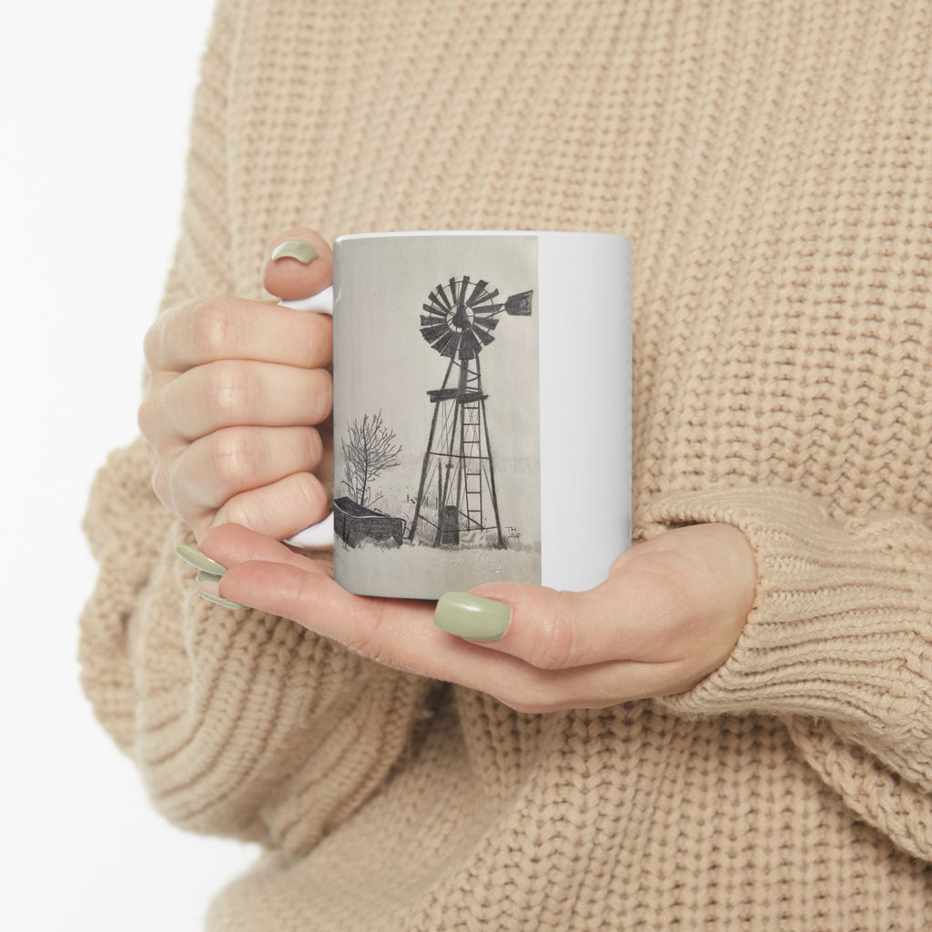 Rustic Windmill Farmhouse Ceramic Mug — Vintage Barn Coffee Cup (11oz, 15oz)