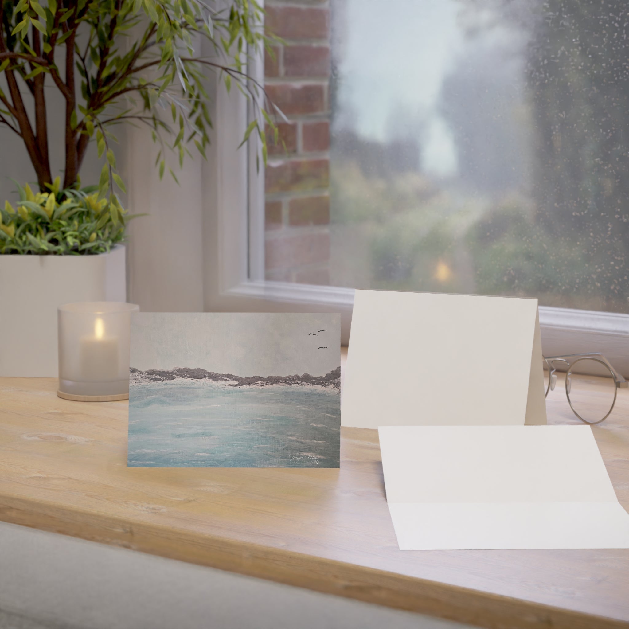 Seaside Serenity Greeting Cards — Blank Note Cards with Ocean Wave Art (1/10/30/50 pcs)