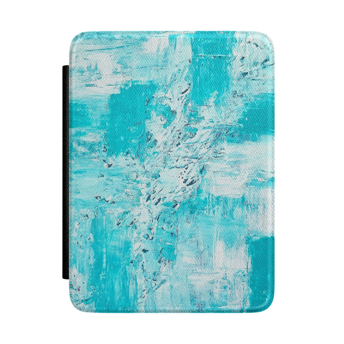 Kindle e-reader case with turquoise abstract brushstroke fabric cover