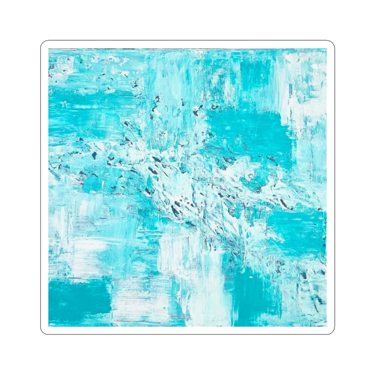 Teal abstract brushstroke art sticker on white backing, square with rounded corners.