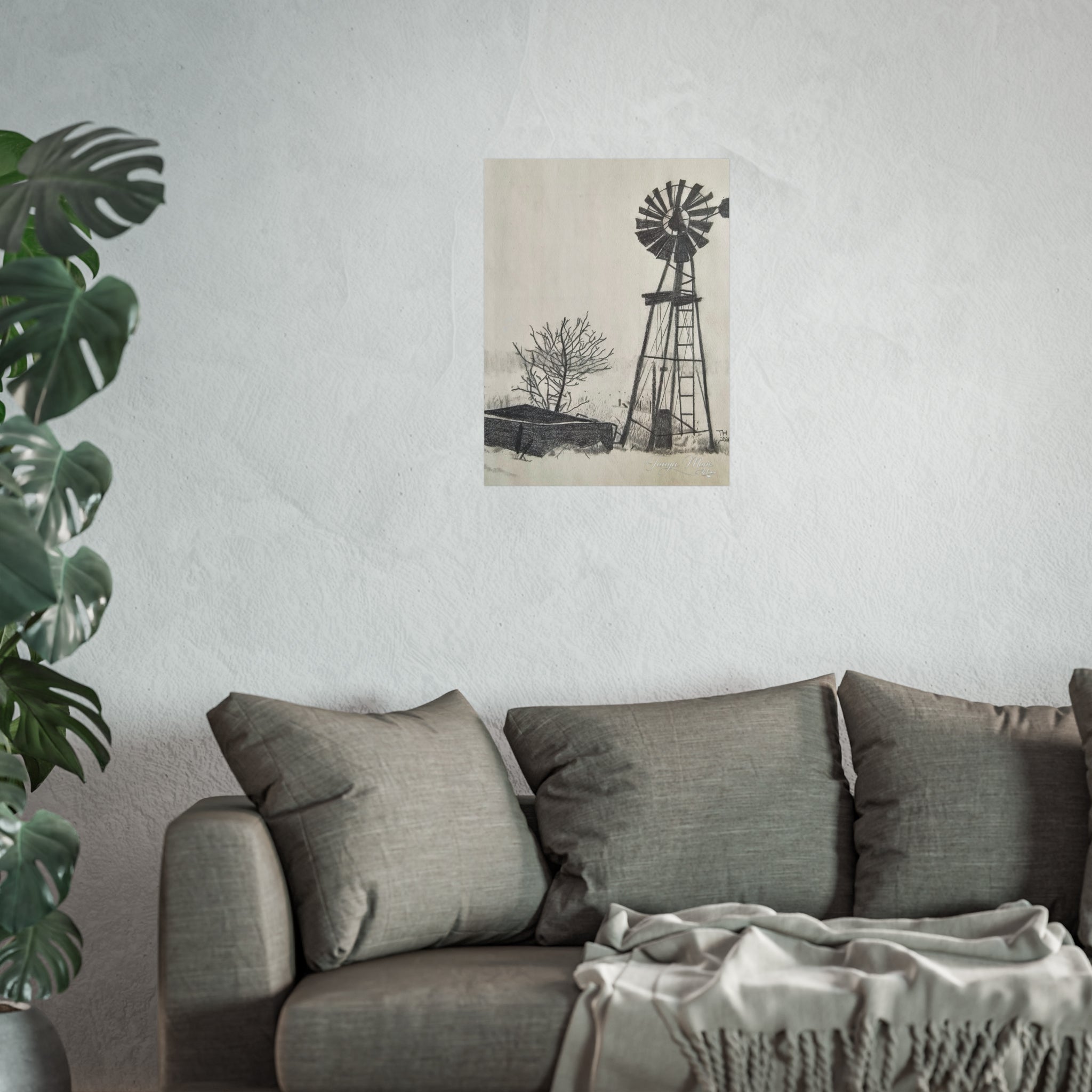 Windmill Sketch Fine Art Poster — Rustic Black & White Wall Art