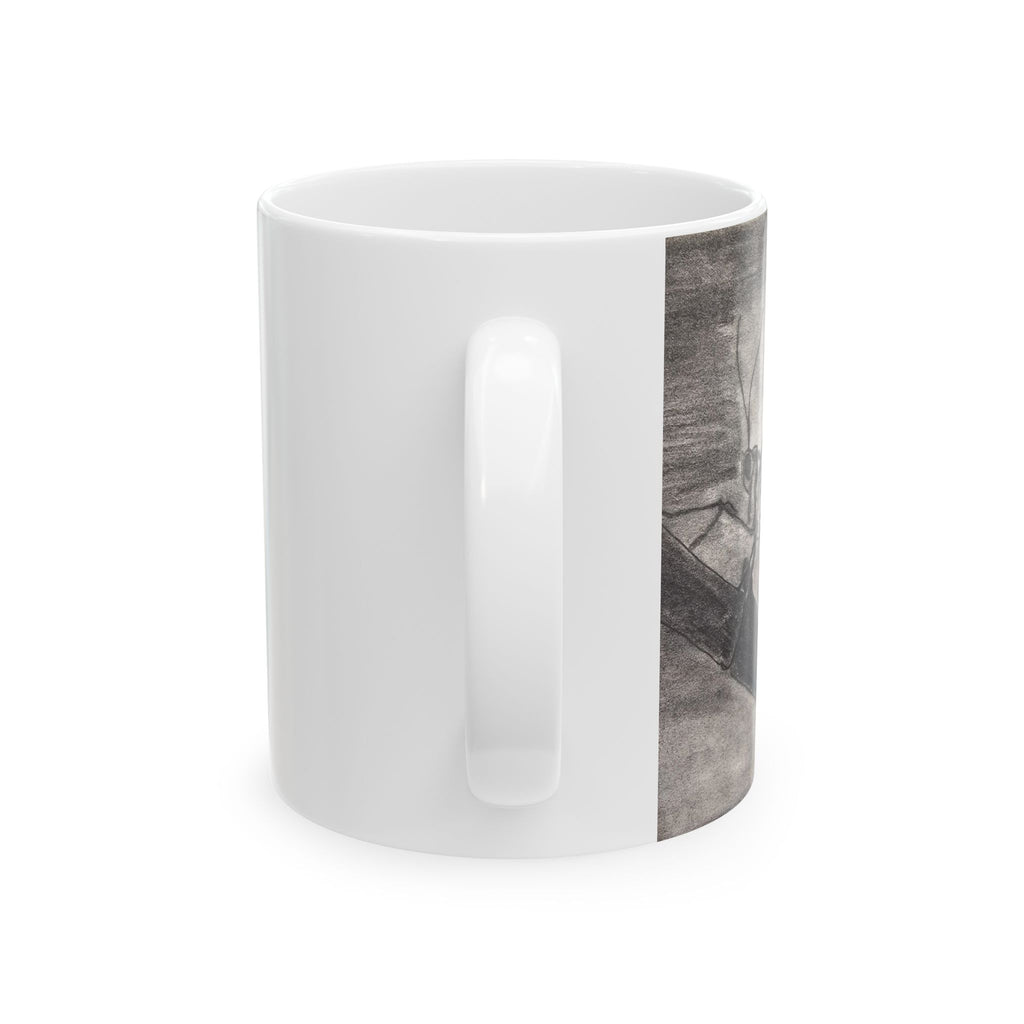 Butterfly Kisses - Butterfly Wing Sketch Ceramic Mug — Black & White Art Coffee Cup (11oz/15oz)