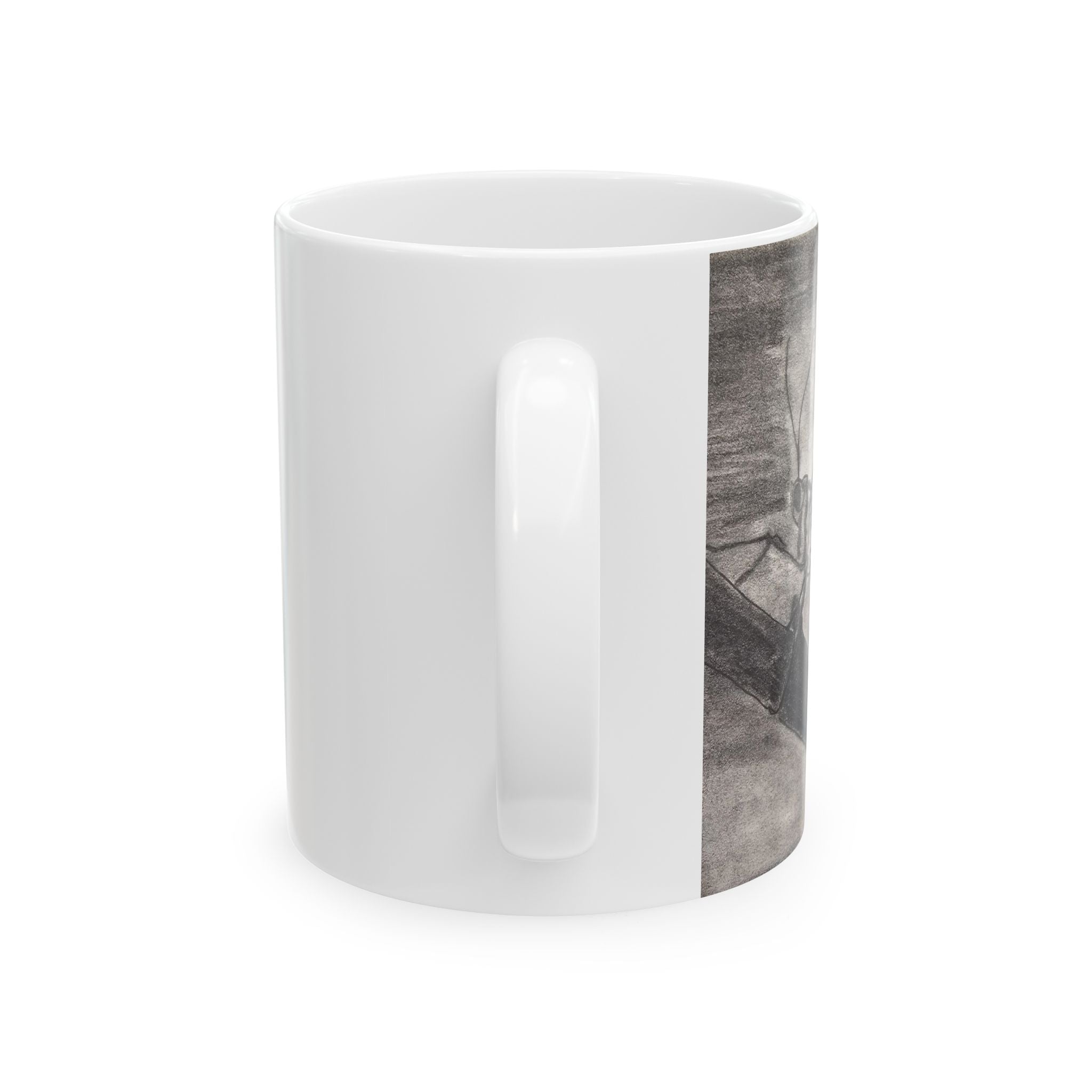 Butterfly Kisses - Butterfly Wing Sketch Ceramic Mug — Black & White Art Coffee Cup (11oz/15oz)