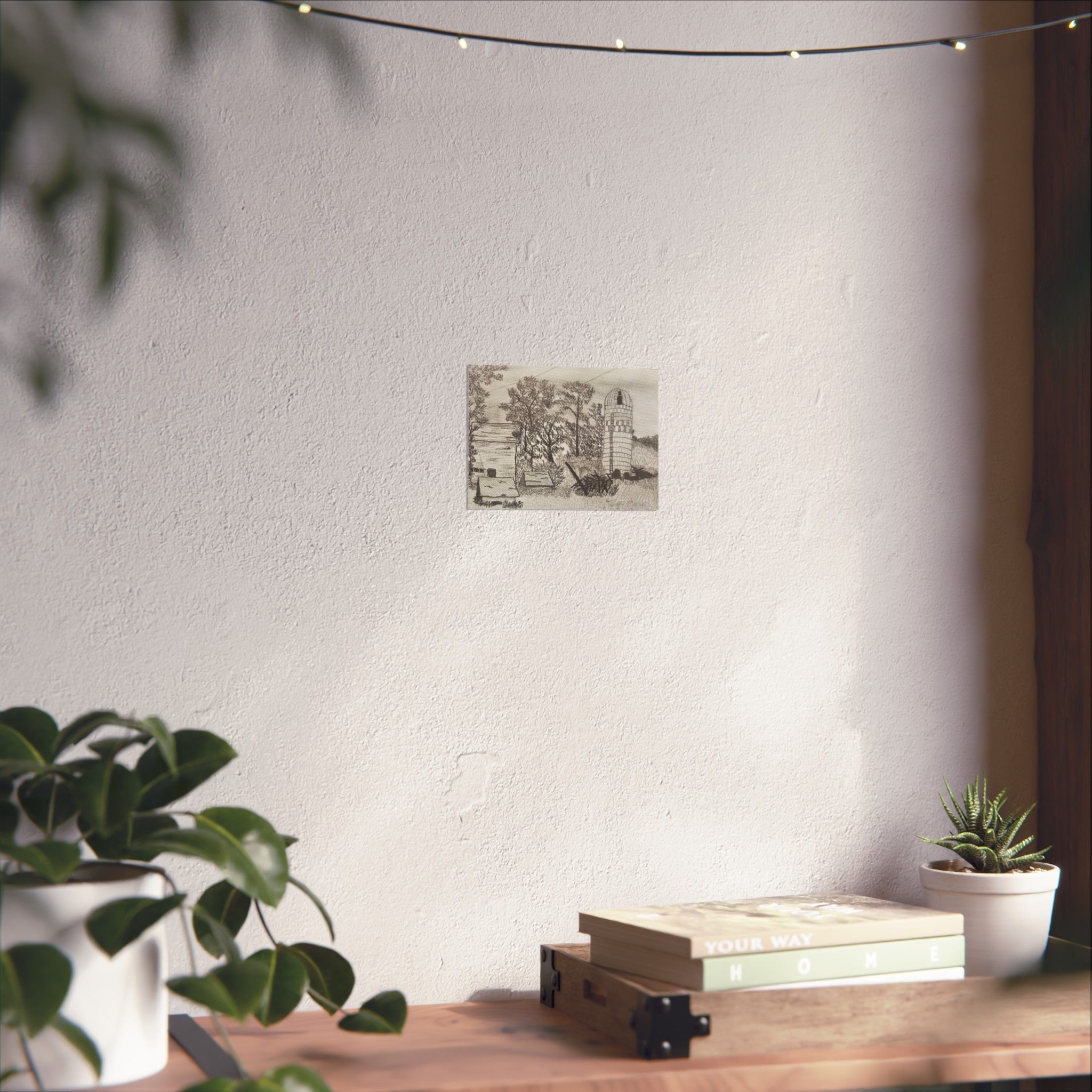 Rural Silo Pencil Sketch Poster — Fine Art Farm Landscape Print