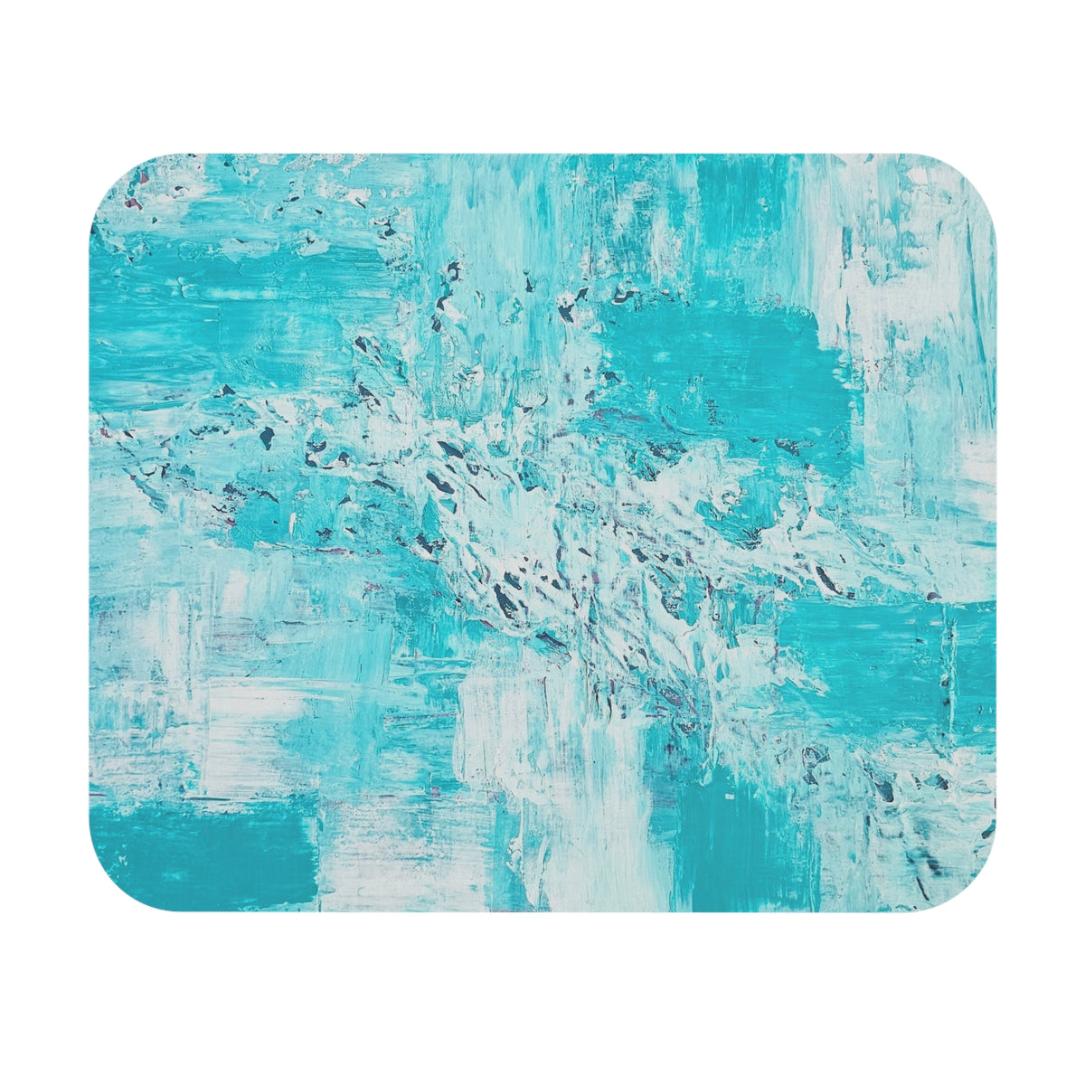 Rectangle mouse pad with turquoise and light-blue abstract brushstroke surface