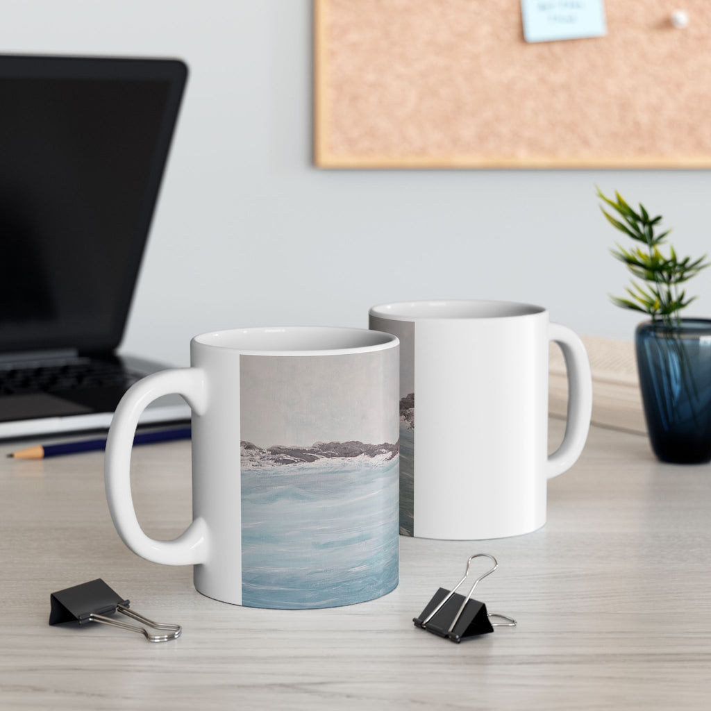 Coastal Ocean Painting Ceramic Mug — Seaside Beach Scene Coffee Cup (11oz/15oz)