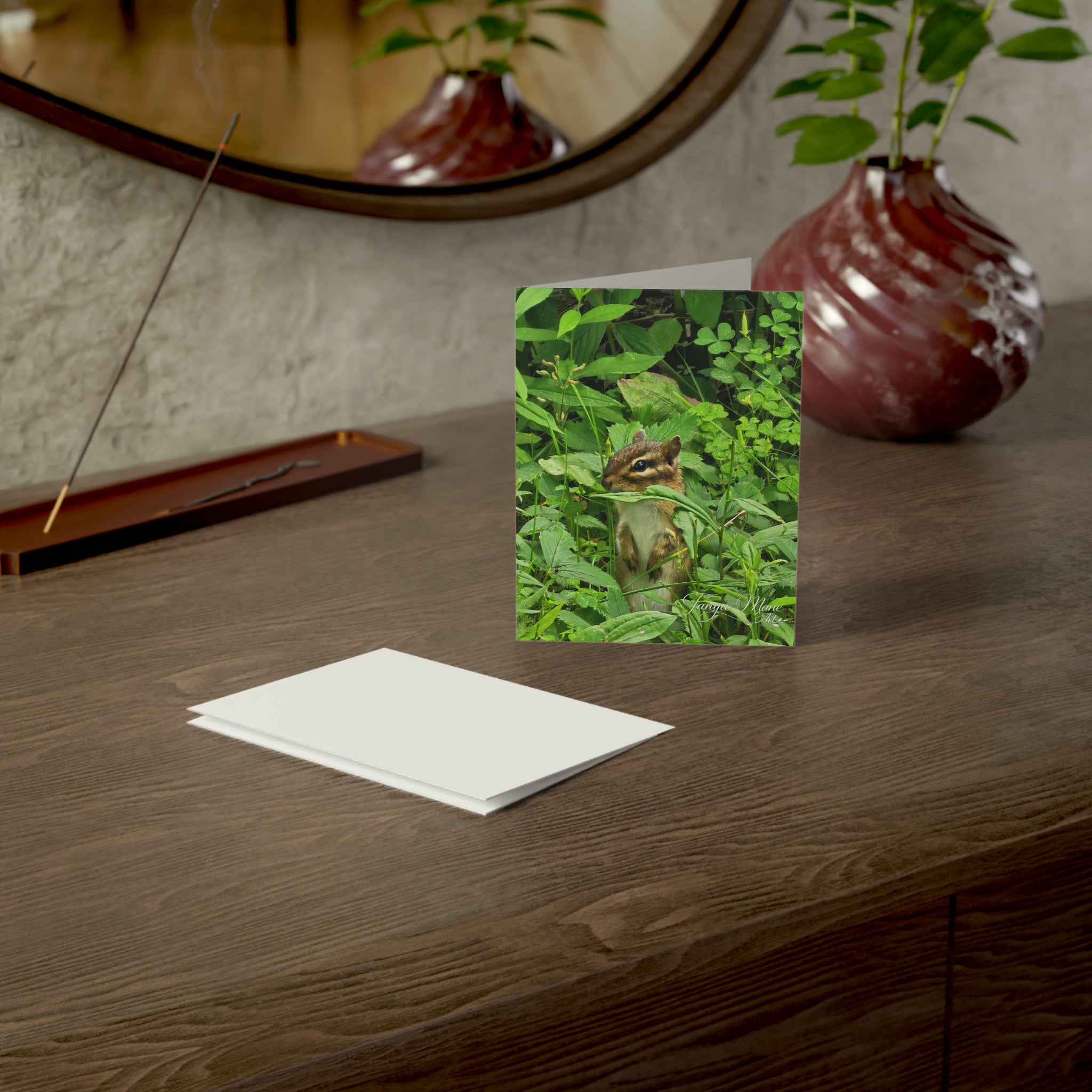 Chipmunk in the Greenery - Blank Greeting Card (Single or Bulk)