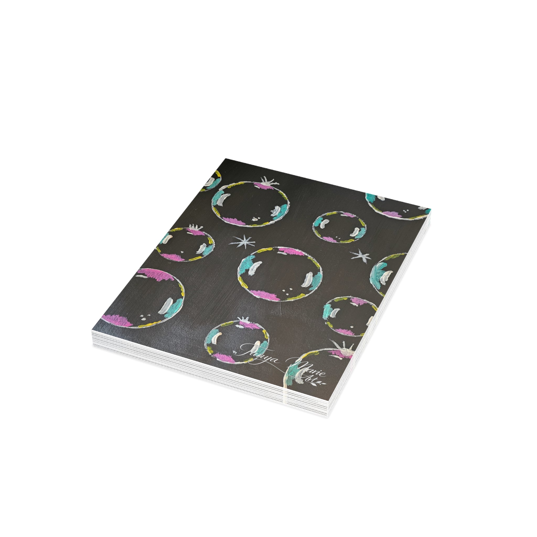 Bubble Pattern Greeting Card — Hand-Painted Colorful Bubbles on Charcoal Background (Blank Inside)
